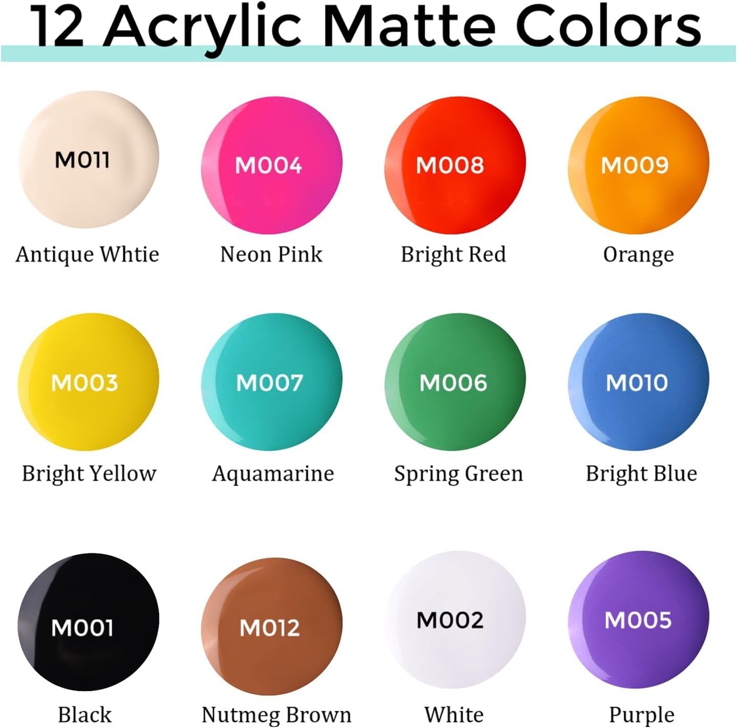 1oz Pack of 12 Matte Acrylic Paint Set with Precision Applicator Cap