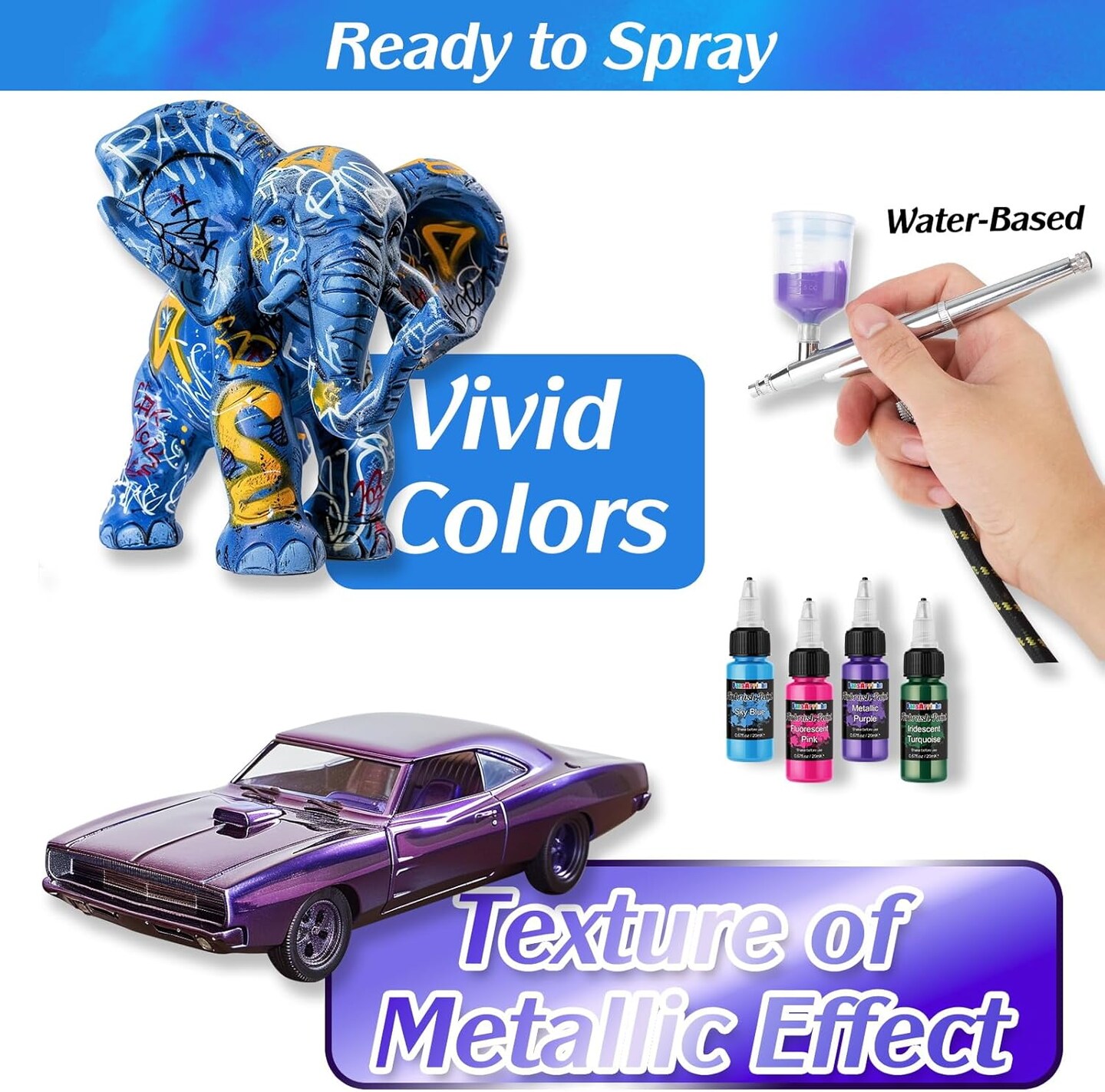 Airbrush Paint, 44 Colors with 6 Thinners Acrylic Air Brush Paint Set