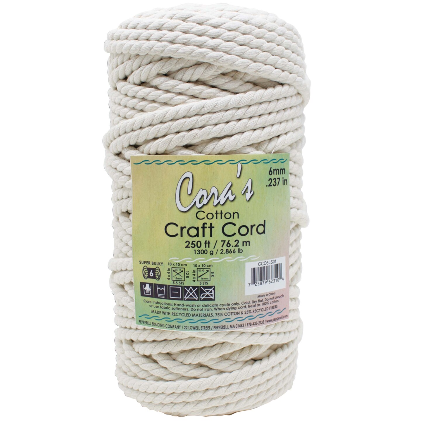 Cora&#x27;s Cotton Craft Cord 6mmX250ft-Natural