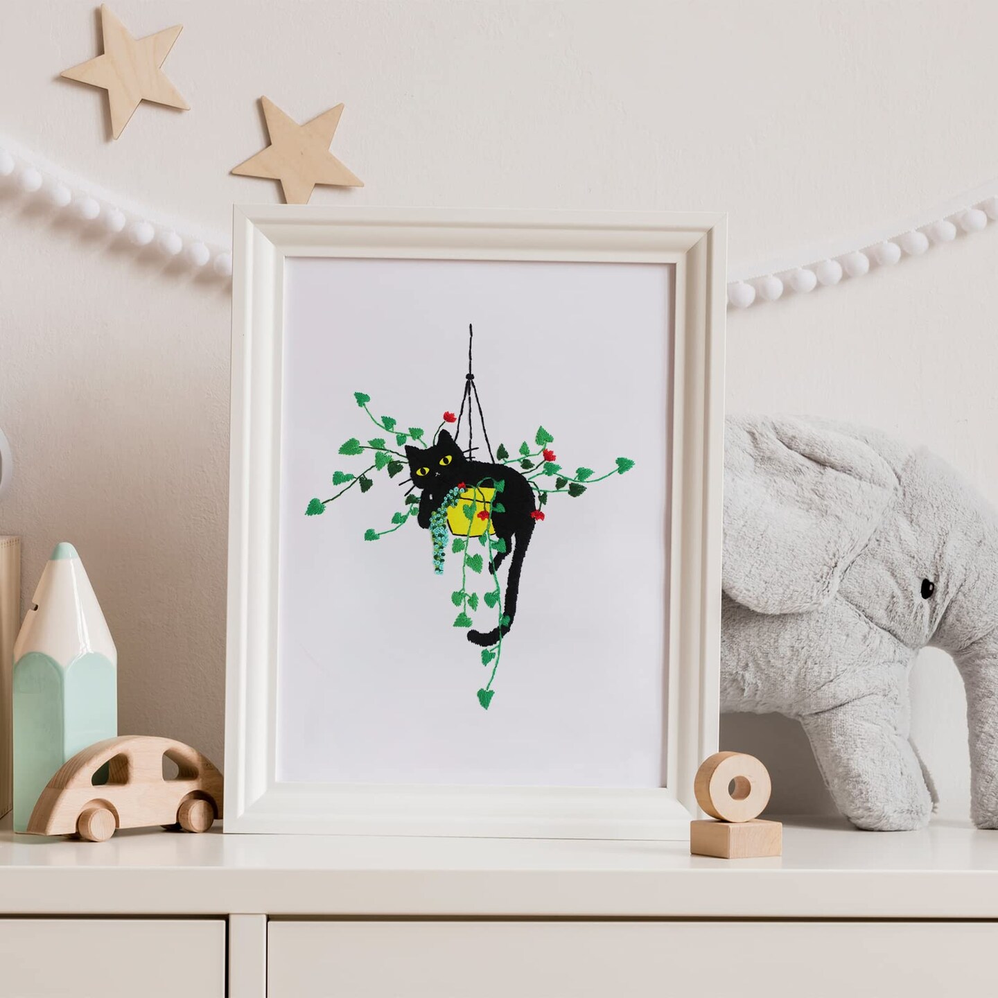 Louise Maelys Embroidery kit for Beginners,Cat Stamped Pattern Cross Stitch Kits for Adult Including Cloth,Hoop,Color Threads,Needles and Instruction