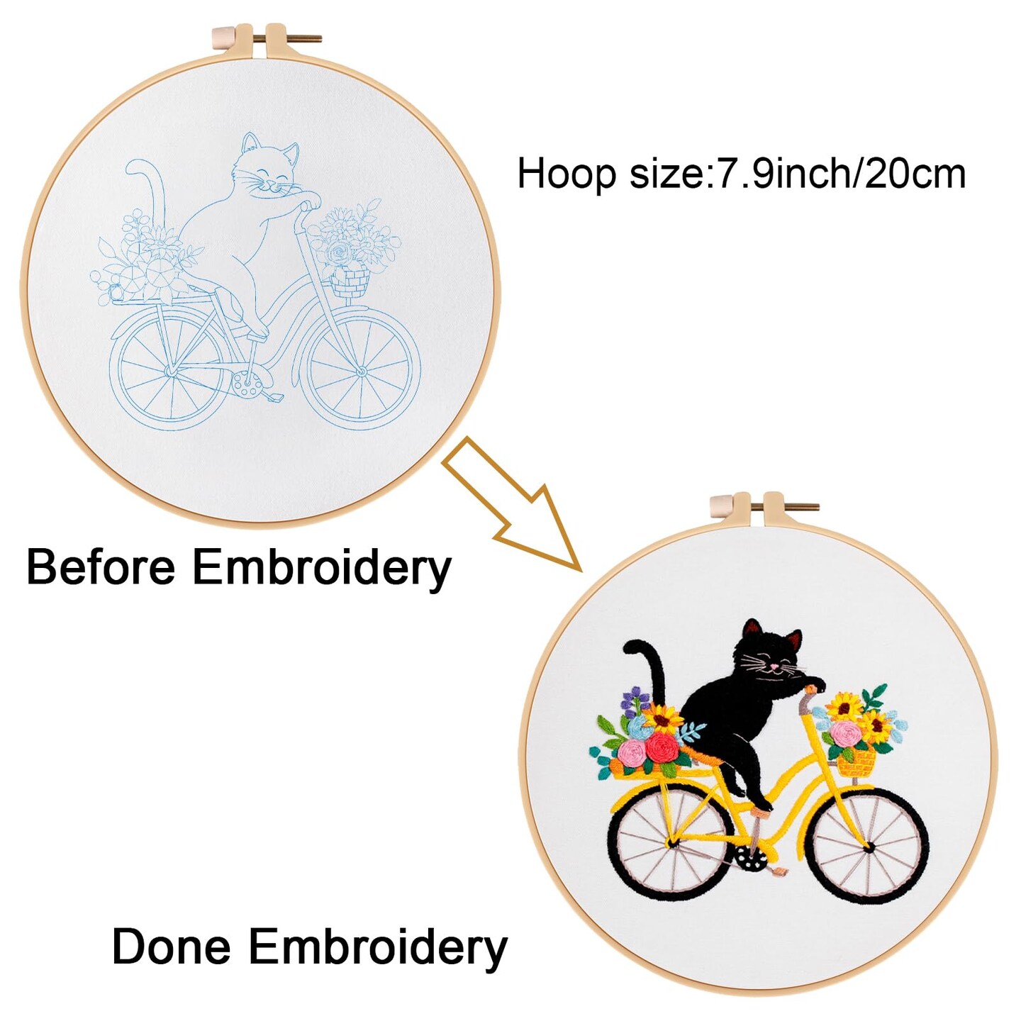 Louise Maelys Cute Cat Embroidery Kits for Beginners with Flower Bike Pattern,Adults Starter Cross Stitch Kit DIY Needlepoint