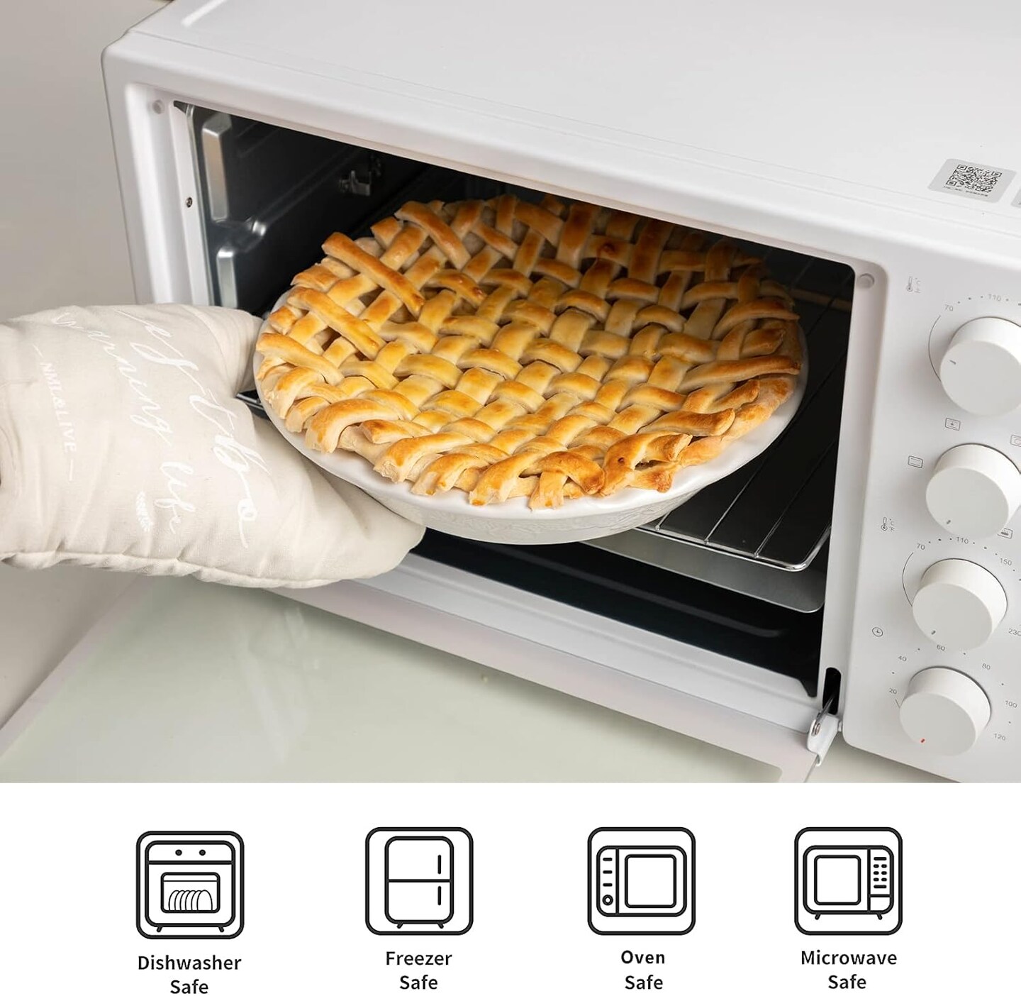 9 Inch Ceramic Pie Dish, Deep Dish Pie Pan with Lace Emboss, Ruffled Pie Plate for Baking