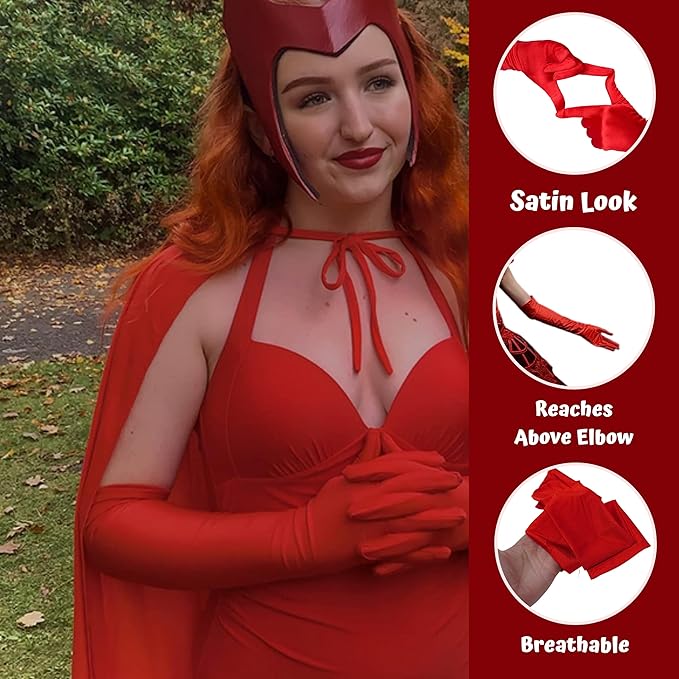 4E&#x2019;s Novelty Red Satin Gloves - 21&#x22; Elbow Length Red Gloves Ideal for 1920s Flapper Costume, Opera Gloves, Long Gloves Women Formal Evening Wear