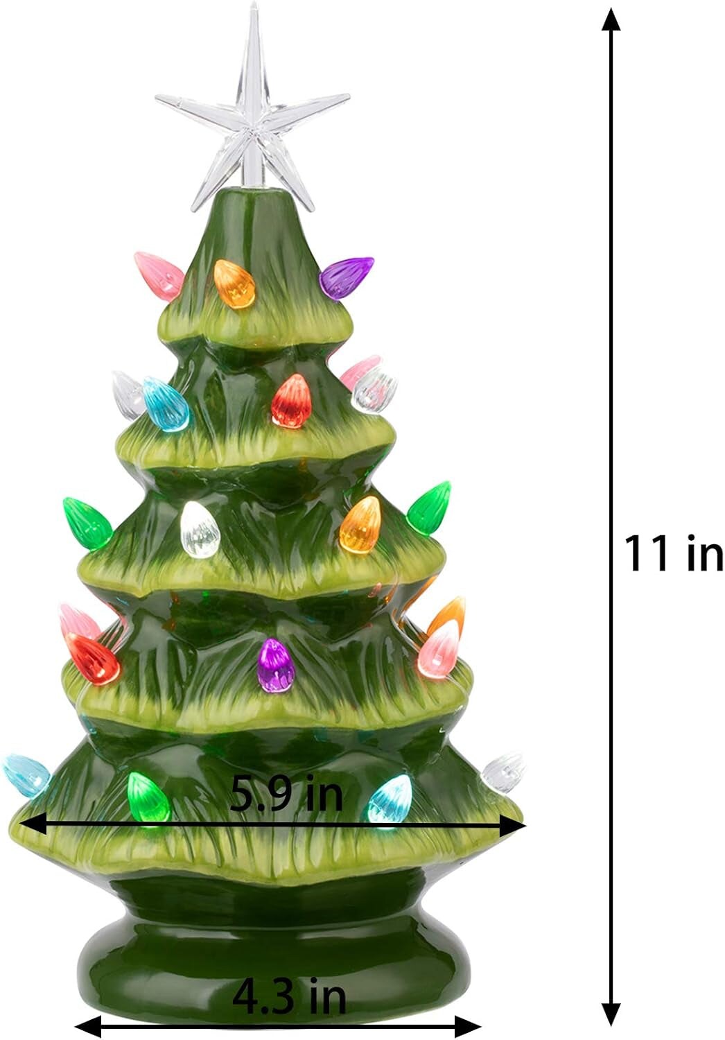 11&#x22; Ceramic Christmas Tree Tabletop Christmas Tree Lights with 28 Multicolored Lights and 1 Star Toppers for Table Top Desk Classic Series Christmas Decoration (Green) (Green)