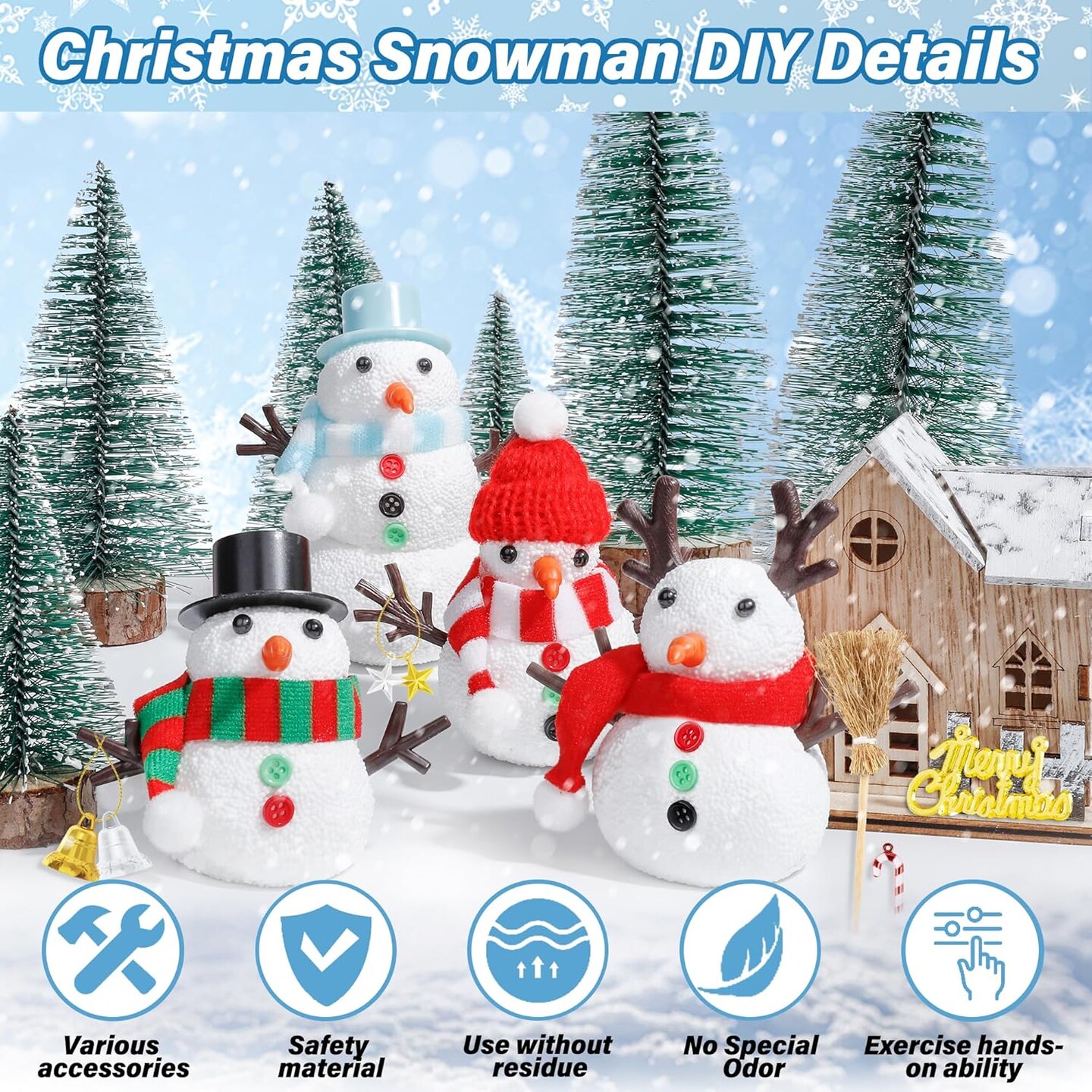 Snowman Crafts for Kids, 10 Pack Christmas Craft DIY Snowman Kit, Build a Snowman Kit Indoor Decorations, Creative Kids Air Dry Modeling Clay, Snowman Making Kit Toys Activities Party Supplies