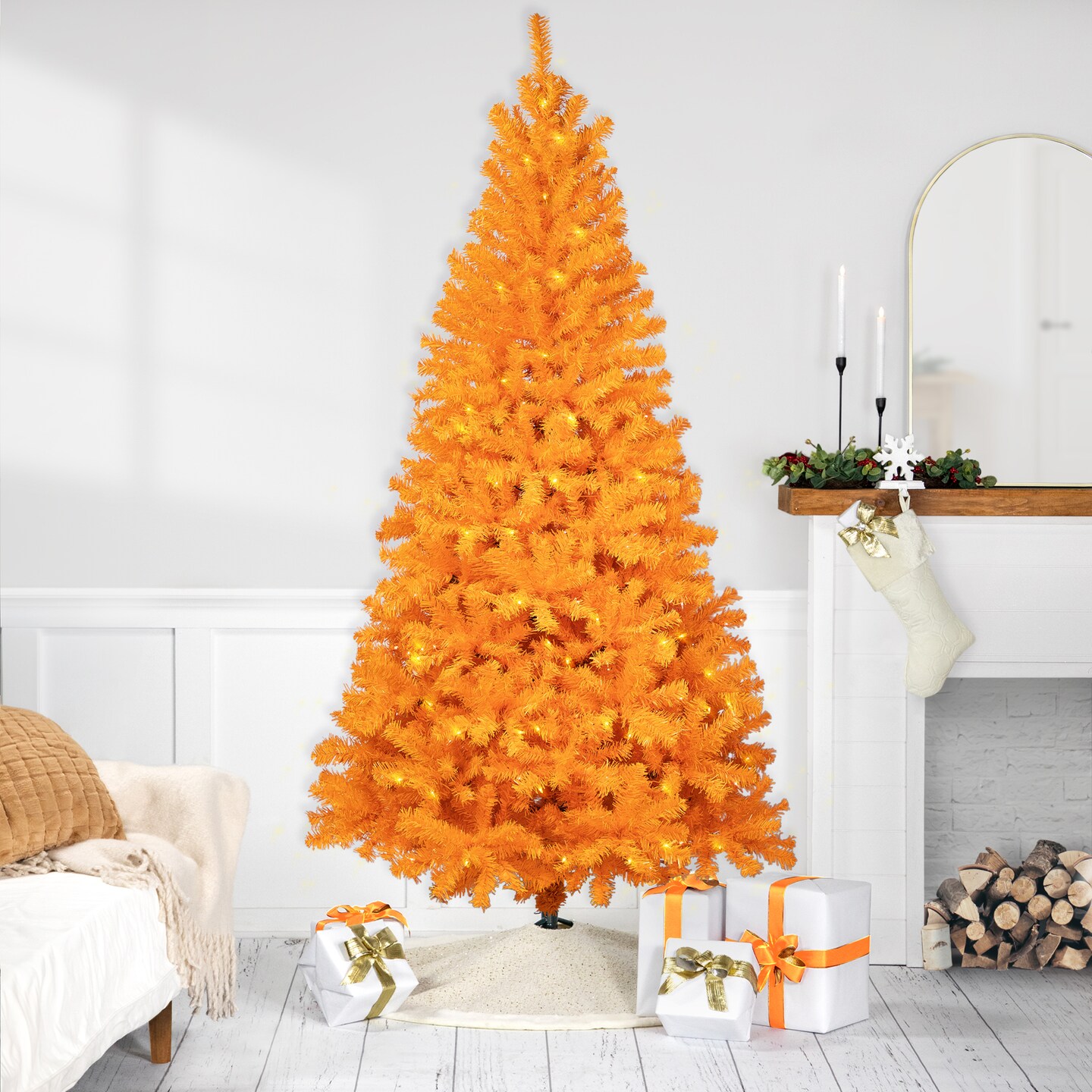 Northlight Pre-Lit Medium Pine Artificial Christmas Tree - 6&#x27; - Orange - Clear Lights