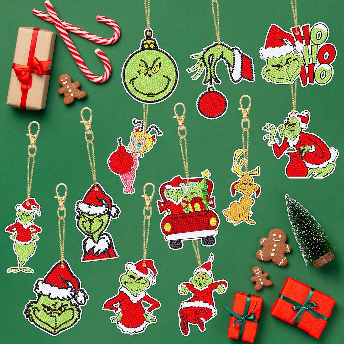 12Pcs Christmas Diamond Art Keychains DIY Diamond Keychain Gifts for Women