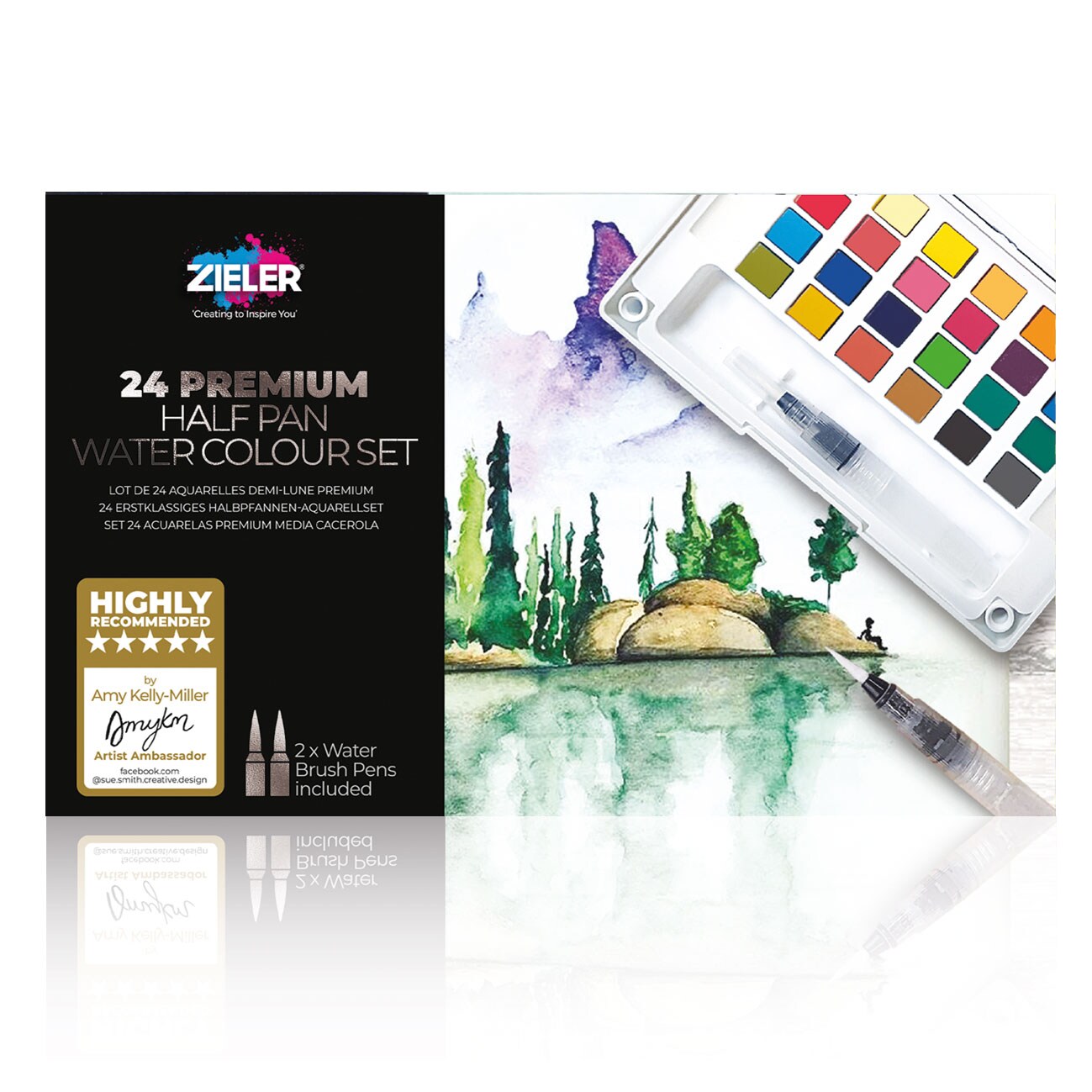 Zieler&#xAE; Premium 24 Half Pan Watercolor set with Detachable Pallet and 2 x Watercolor Brushes