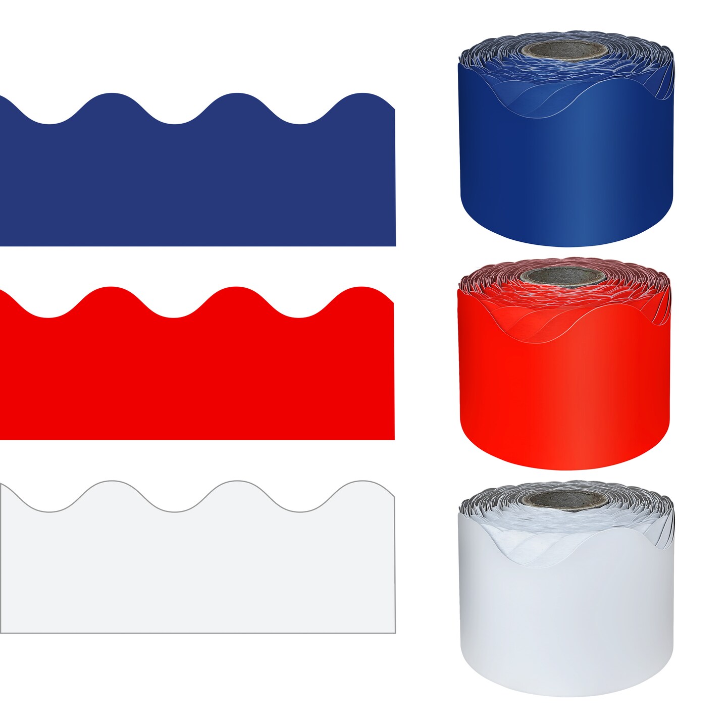 Carson Dellosa 195Ft Patriotic Bulletin Board Borders, 3Pack Scalloped Red, White, Blue Bulletin Board Border, Red White and Blue Decorations for Bulletin Board, Patriotic Decorations, Classroom D&#xE9;cor