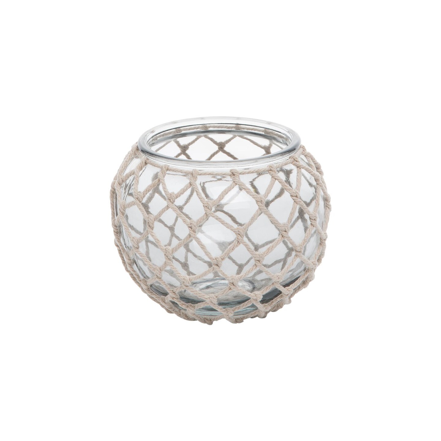 Light Turquoise Glass Tea Light With Rope Weave Glass Cotton Candle Holder