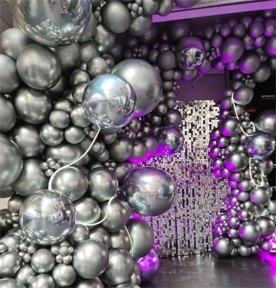 MOXMAY Metallic Silver Balloons, 50 Pcs 12 Inch Silver Chrome Latex Balloons for Balloon Garland or Arch as Wedding, Birthday, Disco Party Balloons Decorations