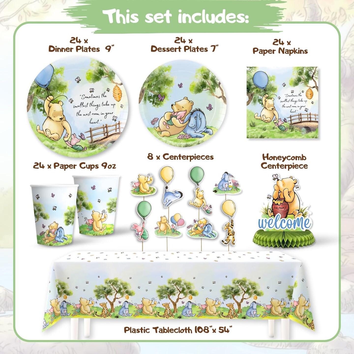 106 Pc Winnie Baby Shower Decorations Set - Winnie Bear