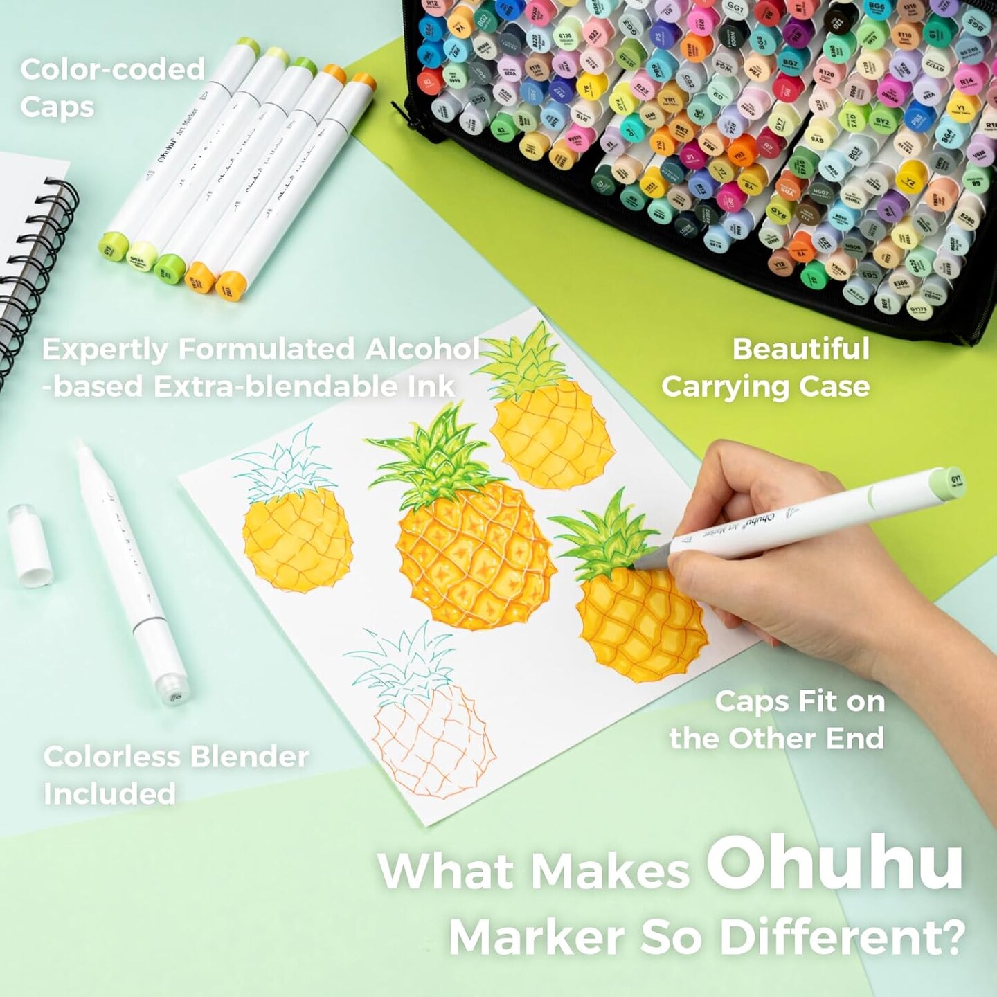 Ohuhu 216-Color Alcohol Markers - Honolulu/ Honolulu B Series