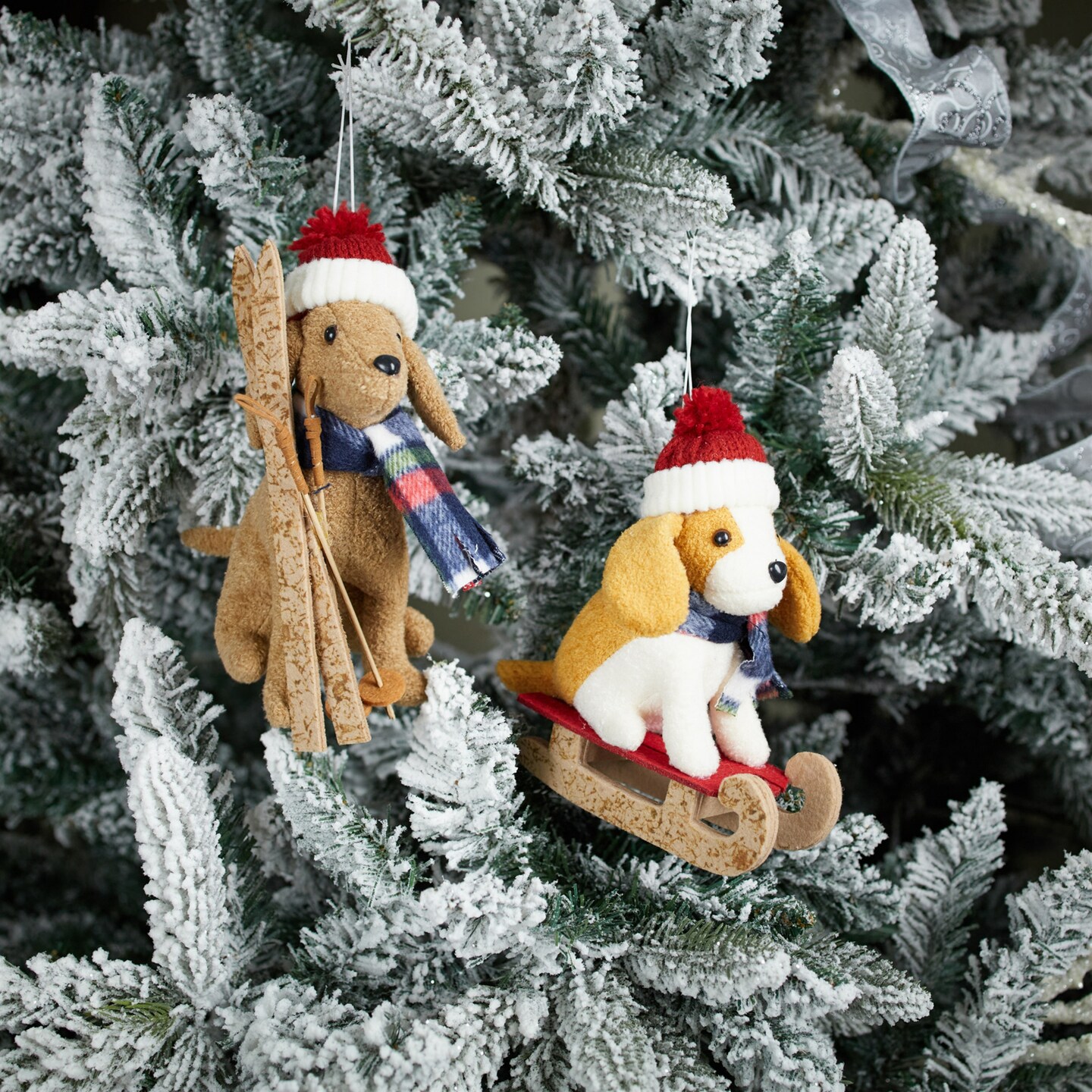 Melrose Plush Ski and Sled Dog Christmas Ornaments - 7.25&#x22; - 6ct