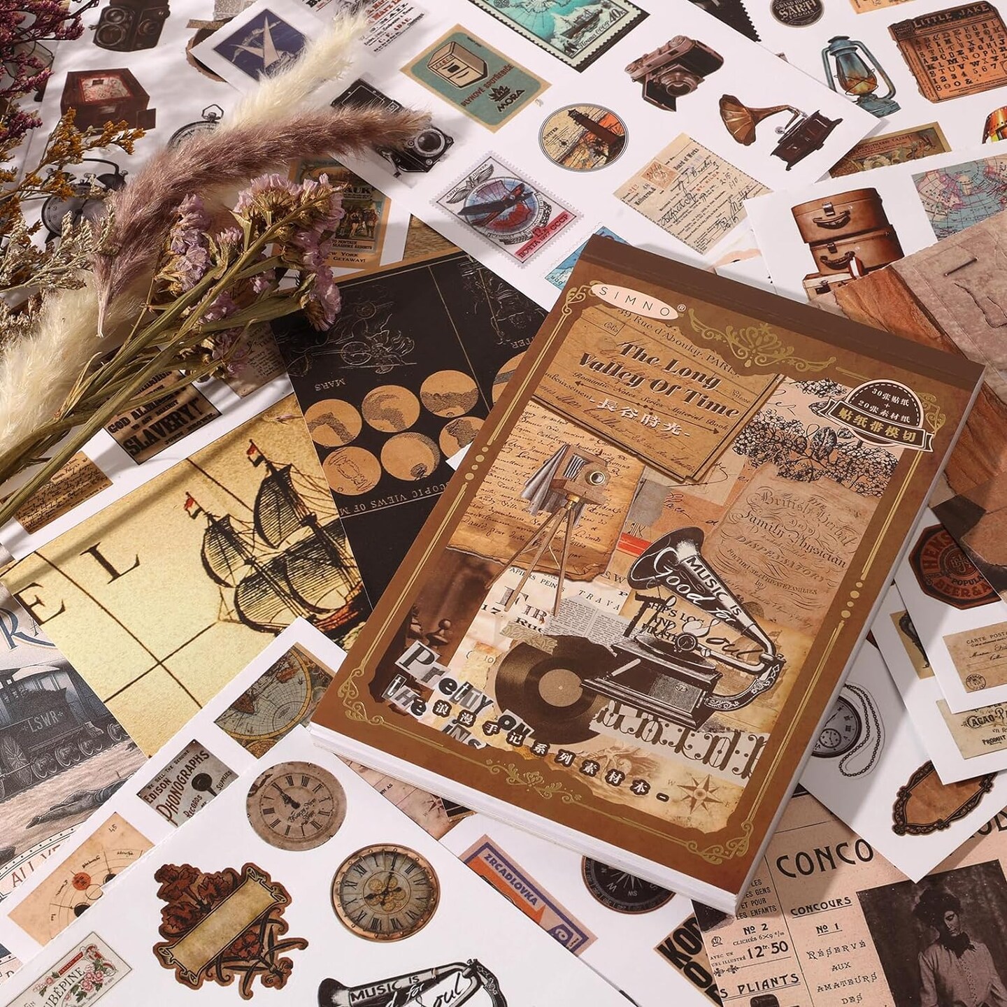 Vintage Scrapbook Book With 413 Stickers and 20 Sheets of Paper (Vintage) 8.2 x 5.5 x 0.4 inches