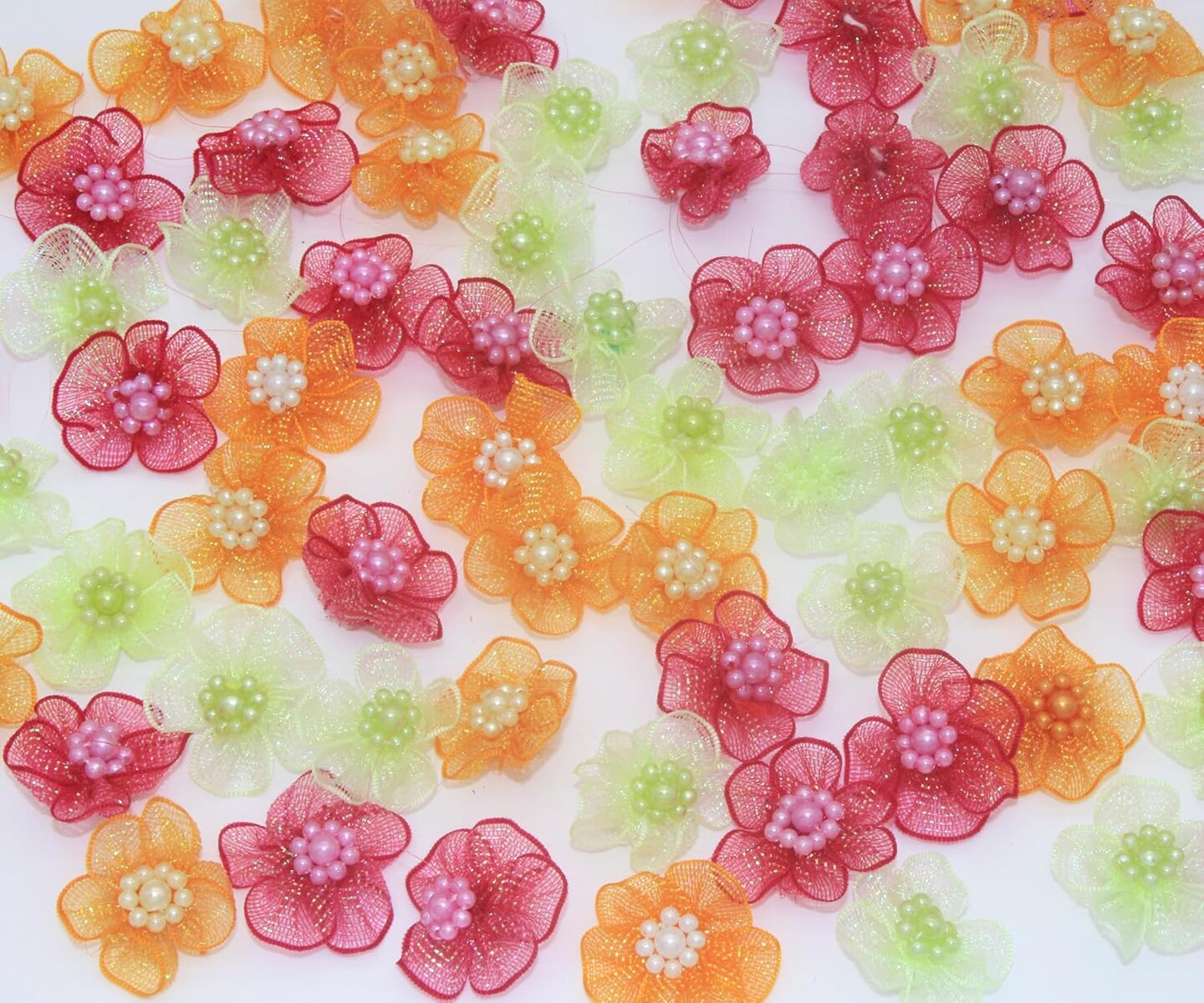 60pcs Craft Organza Flowers with Beads Organza Ribbon(Mixed Color)