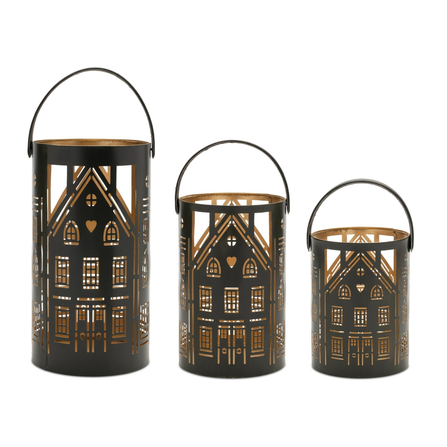 Melrose House Punched Metal Candle Lanterns - 12.75" - Black and Bronze - Set of 3