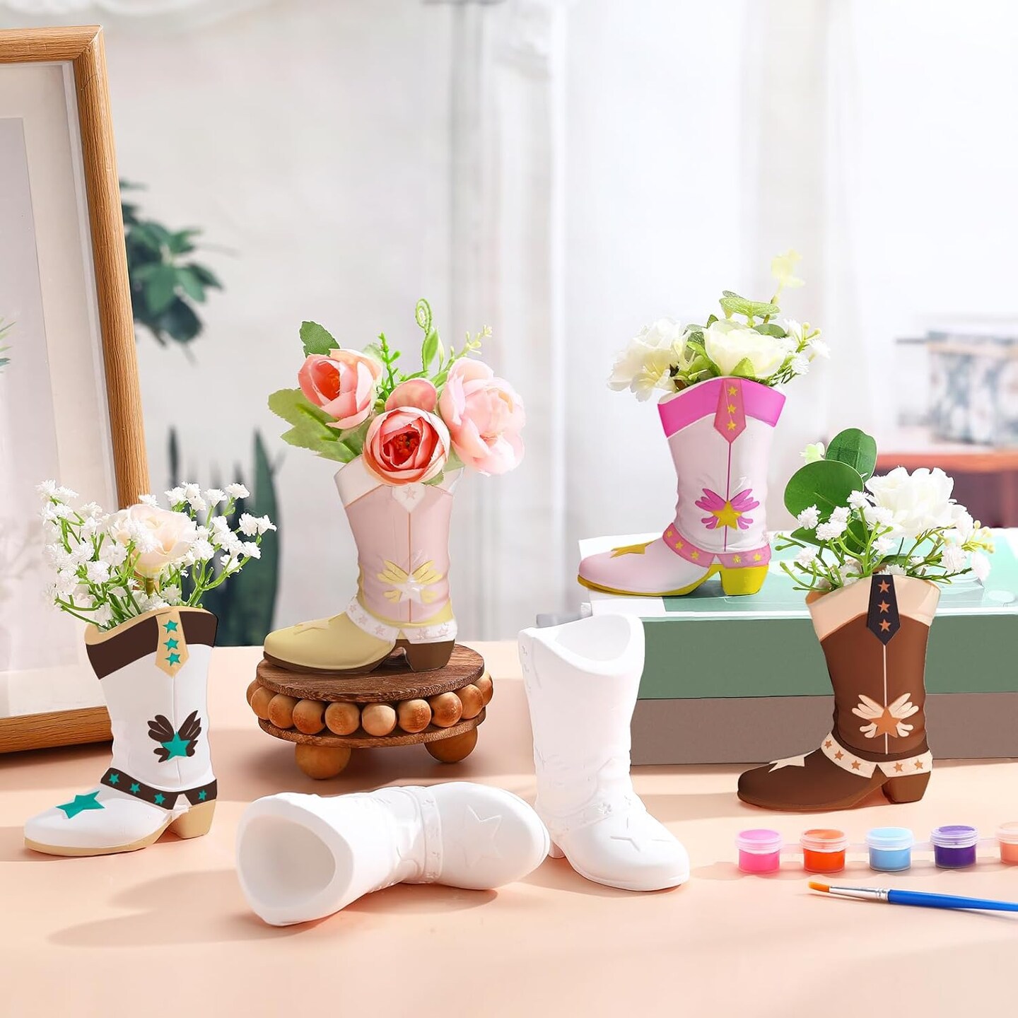 6 Set Paint Your Own Ceramic Vase Kit - Cowboy Boots