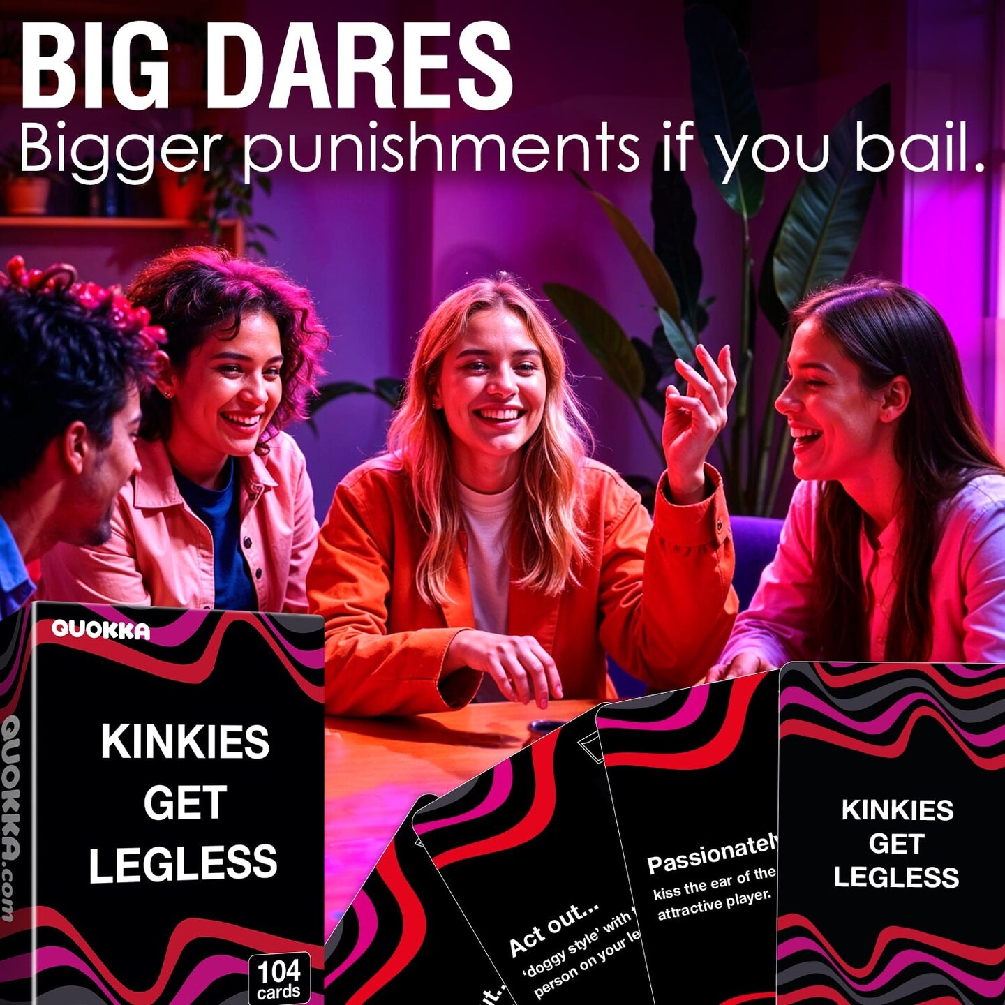 QUOKKA Card Games for Adults Let&#x2019;s Get Legless - Extra Daring Adult Games for Party Game Night with 104 Hilarious Tasks &#x26; Risky Questions, Inappropriate Challenges to Sice Up The Night, Ages 21+ Only