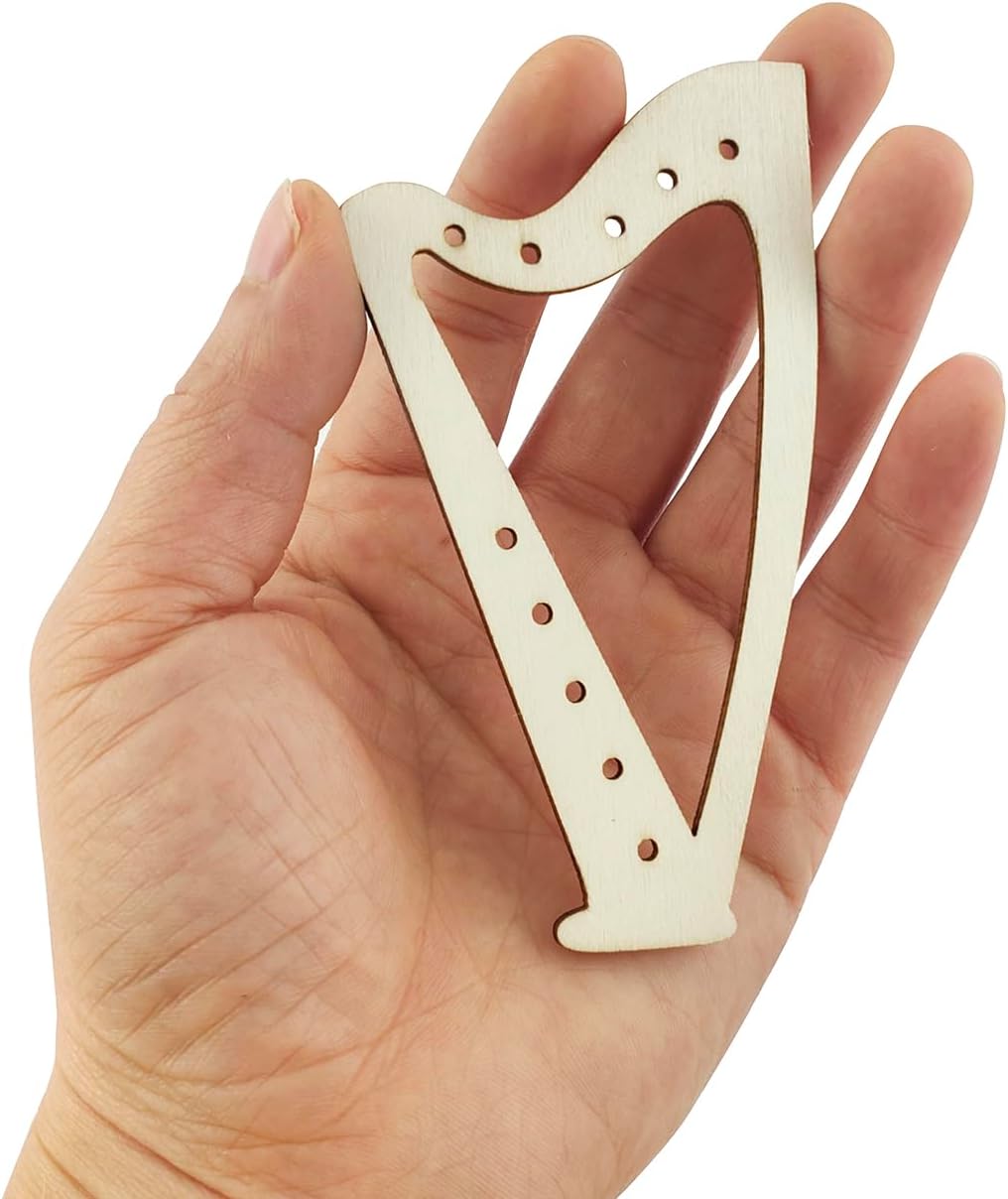 30 Pack 4 Inch Wood Harp Cutouts Unfinished Wooden Harp Hanging Ornaments