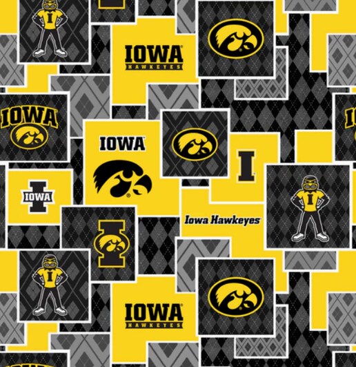 Licensed NCAA University of Iowa Argyle Boxes Cotton Fabric by the Yard