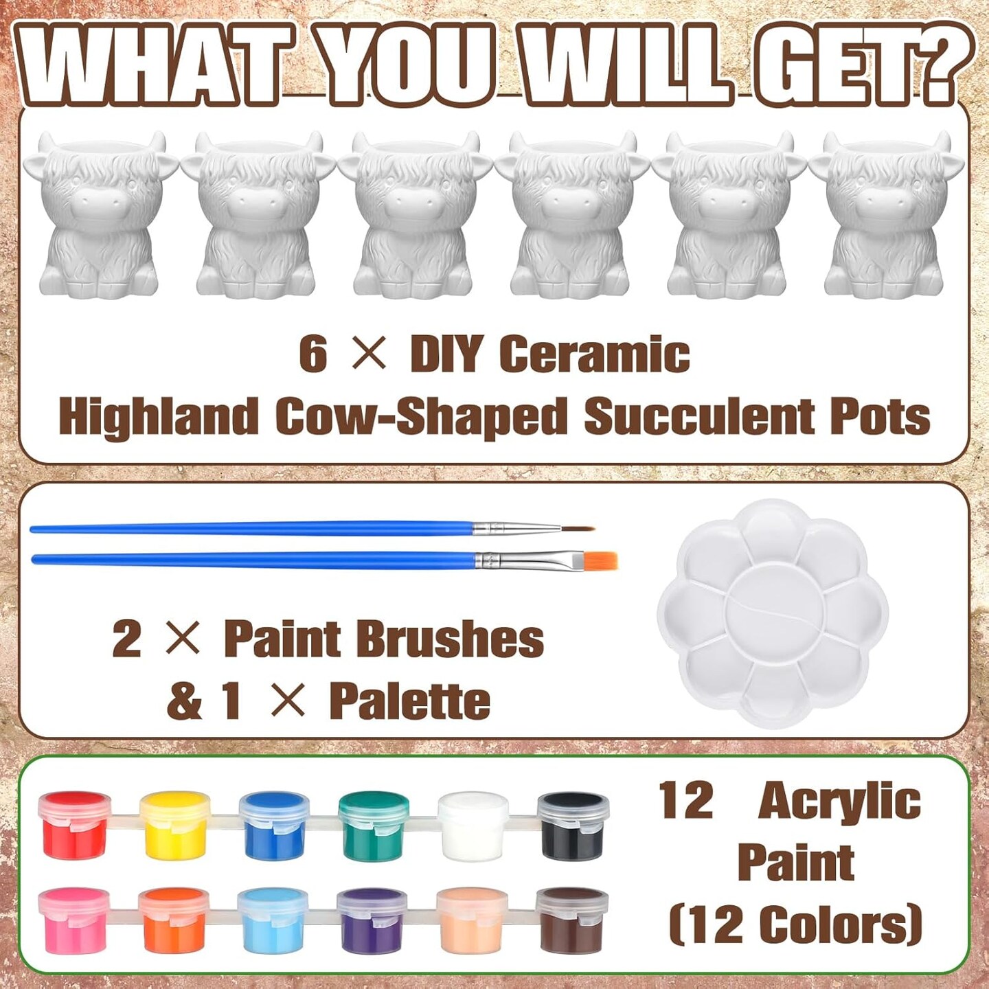 6 Pcs Paint Your Own Cow Succulent Ceramic Pots