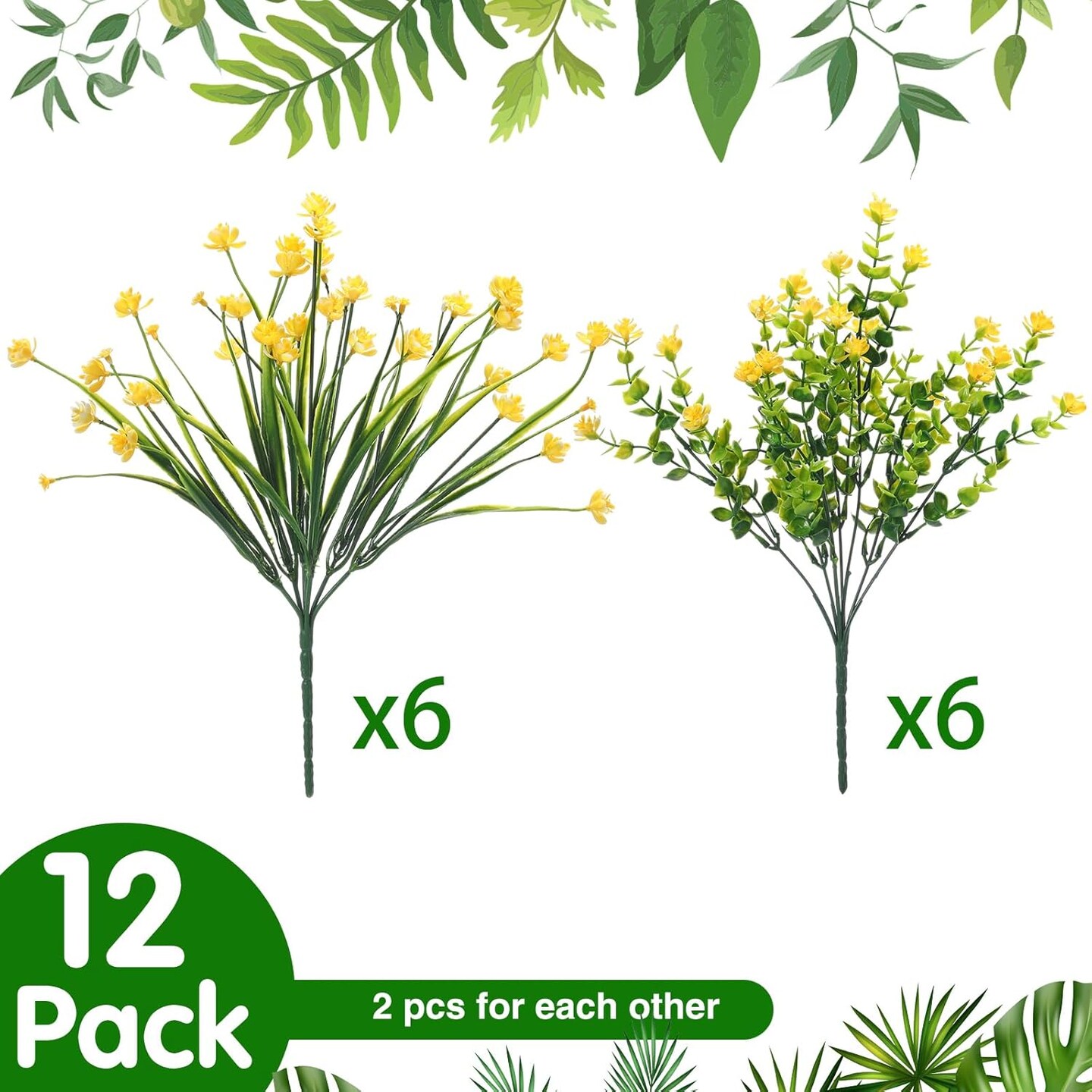 12 Bundles Artificial Flowers Outdoor (Yellow) 13.78"D x 3.86"W x 3.74"H