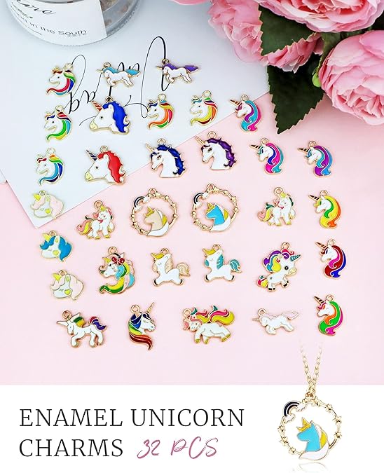 32 Pcs Gold Plated Enamel Unicorn Charms
