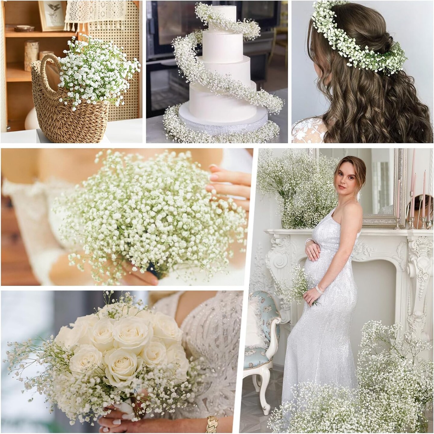 15 PCS White Baby Breath Artificial Flowers for Floral Arrangement