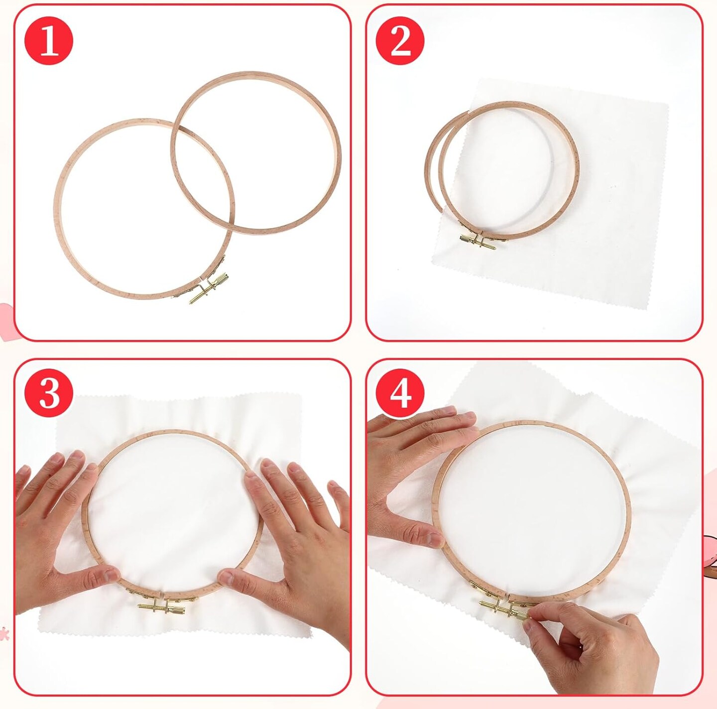 2 Pack 6 Inch 7 Inch Wood Embroidery Hoop, Cross Stitch Hoops Ring