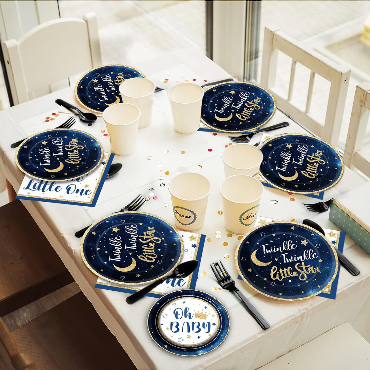 96 Pcs Twinkle Twinkle Little Star Party Gender Reveal Supplies for 24 Guests (Multi-color)