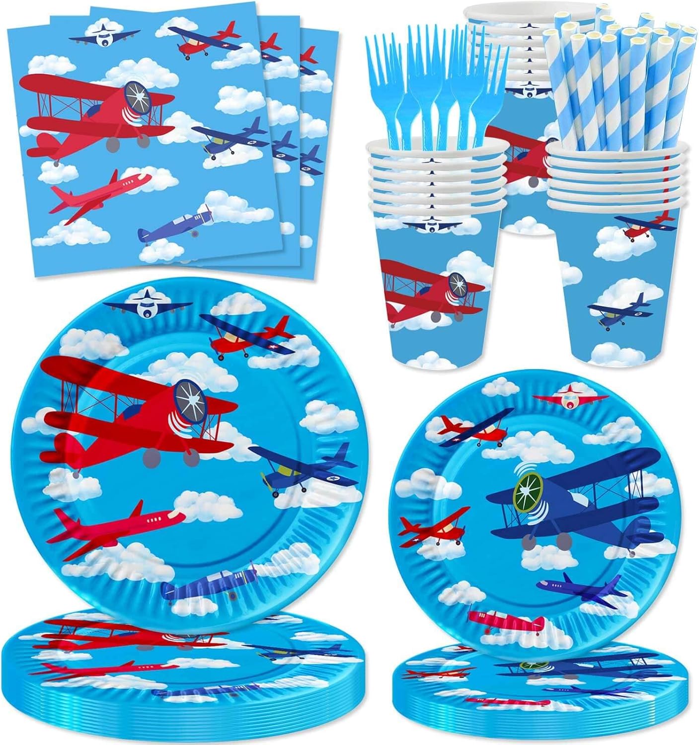 120 Pcs Airplane Birthday Party Supplies, Includes Paper Plates Cups Napkins