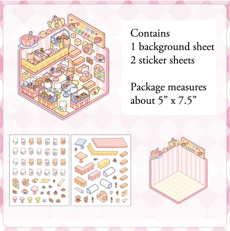 Pastel Isometric Sticker Set, Cute Bakery Sticker Scene, Adorabilities