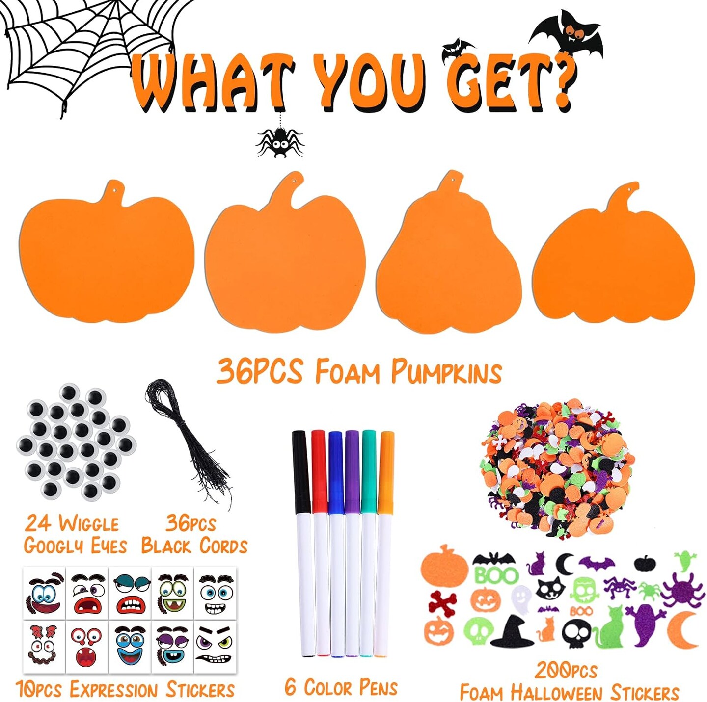 312PCS Halloween Pumpkin Foam Stickers - Halloween Craft Kit