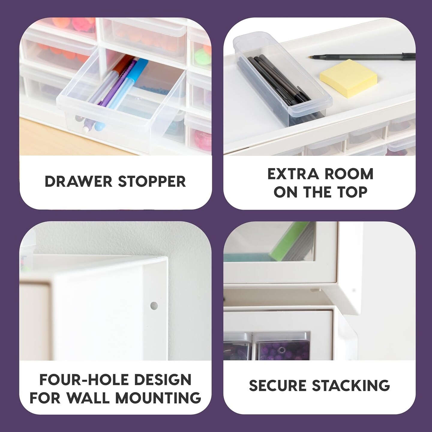 Small Parts Storage Cabinet, Made in USA, 44-Drawer Organizer for Screws, Nuts, Bolts, Electronics, Hardware, Beads, Crafts, Stackable Garage Storage, Teacher Toolbox, Scrapbook Art – White