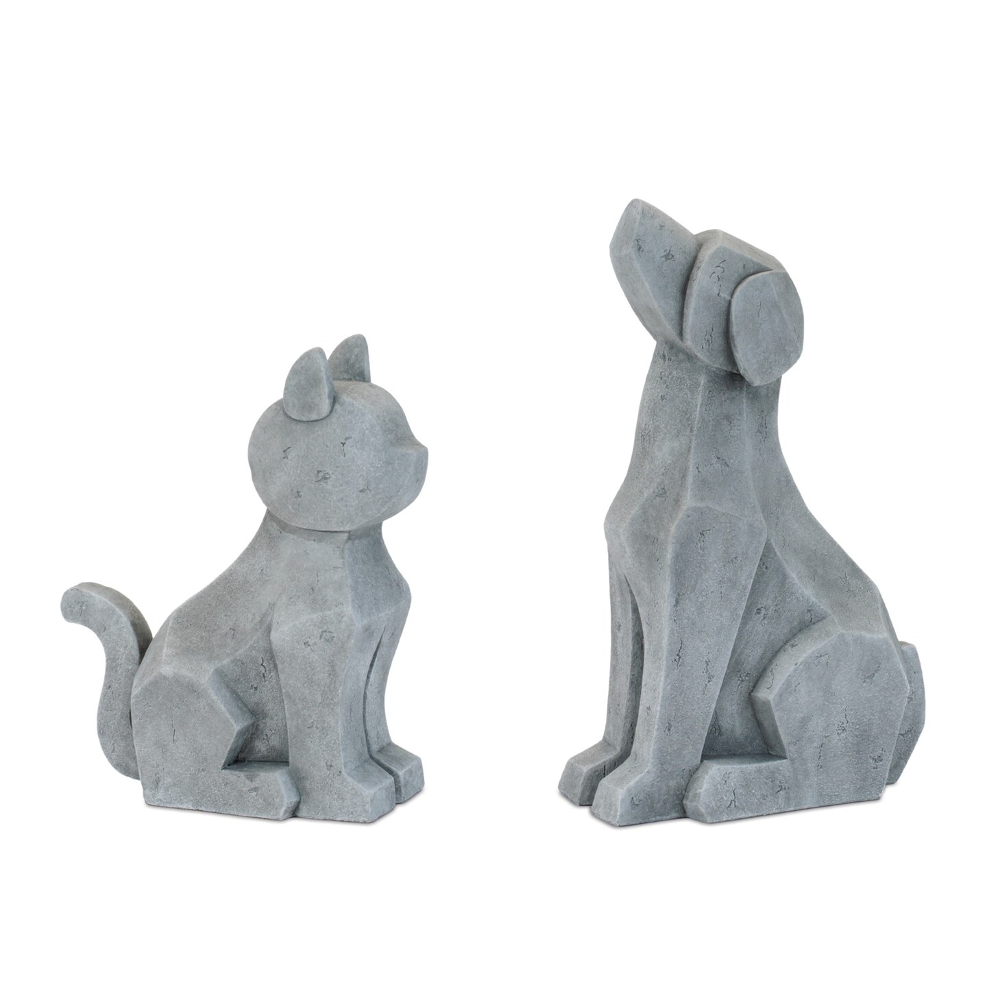 Melrose Sitting Dog and Cat Statue Decorations - 14" - Gray - Set of 2
