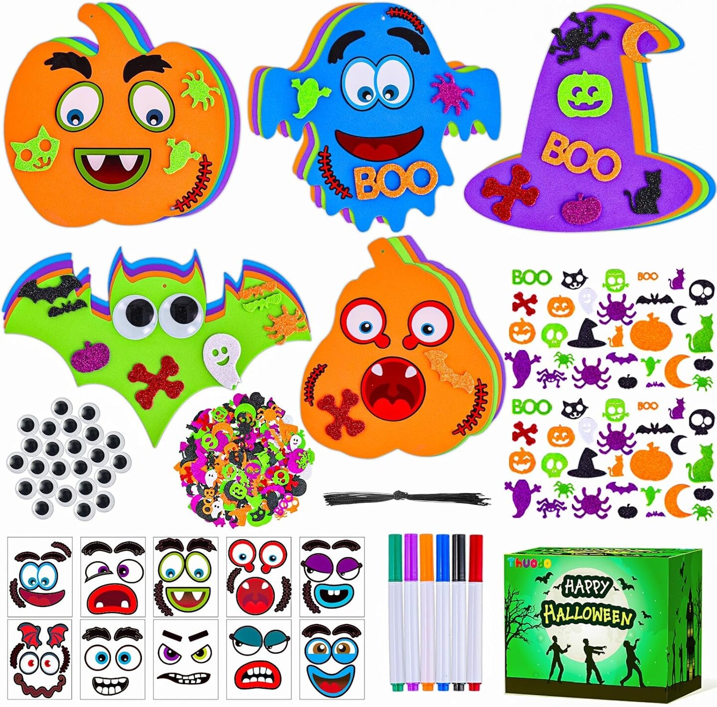 340PCS Halloween Crafts for Kids Foam Stickers Pumpkins Ghost