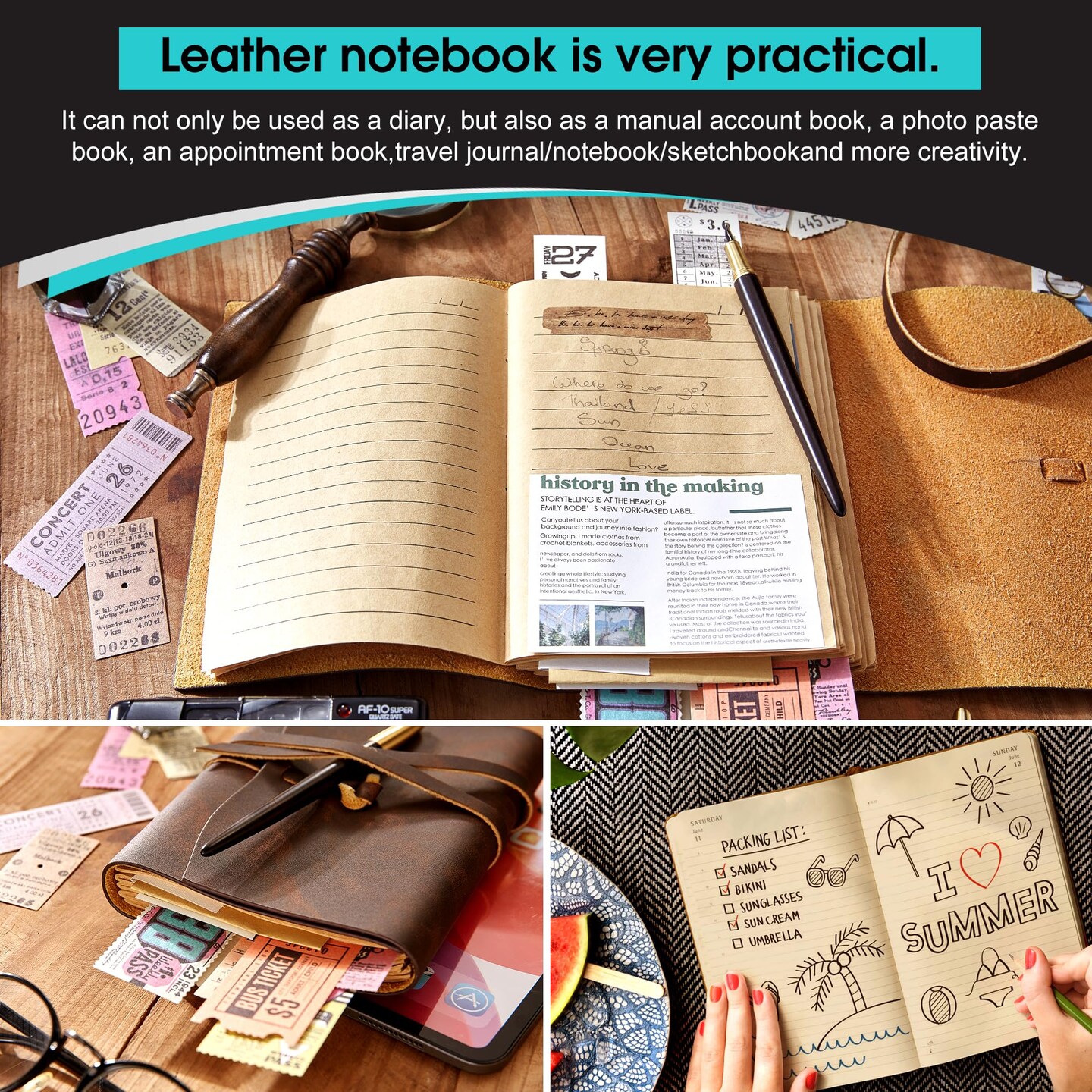 RILIHO Leather Journal Notebook - Genuine Leather Journals for Writing 5x7.1 Inches, Vintage Journal for Women and Men, Artist,Travel Journal,Brown