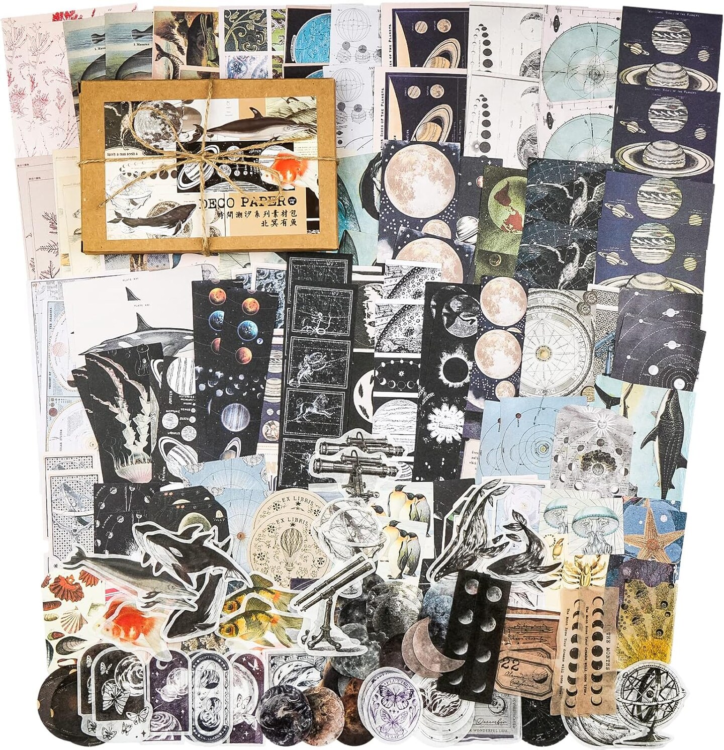 200 Pieces Vintage Ephemera Pack Decoupage Paper Junk Journal Kit Scrapbook Planner Sticker Supplies