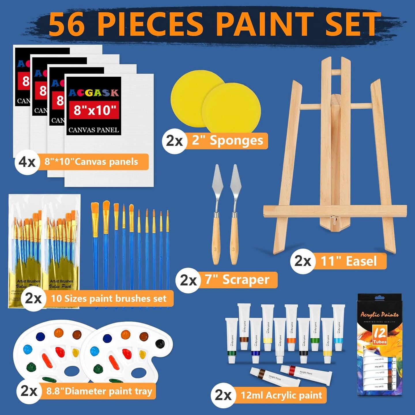 Painting Kits for Adults Kids,Acrylic Paint Canvas Easel Set