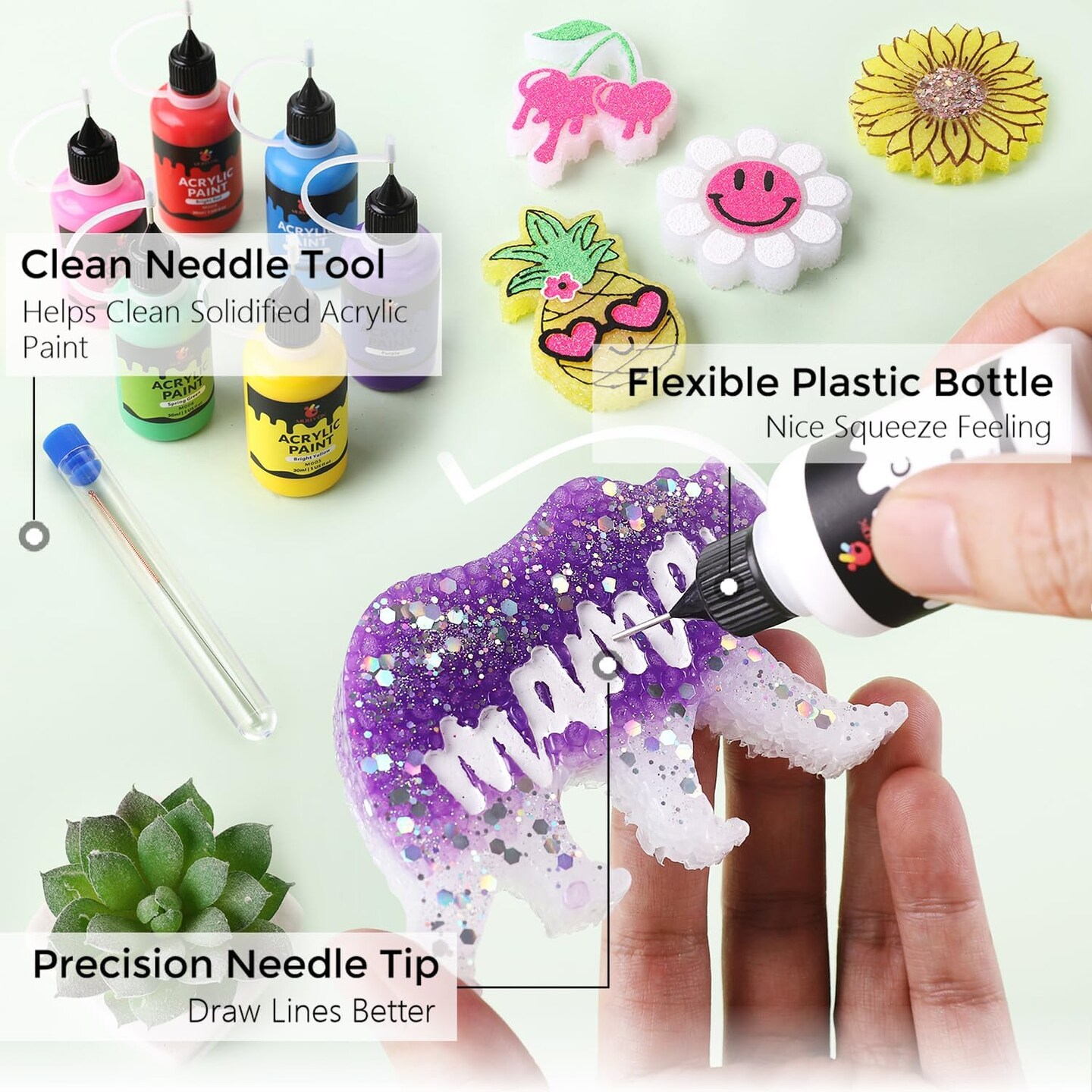 1oz Pack of 12 Matte Acrylic Paint Set with Precision Applicator Cap