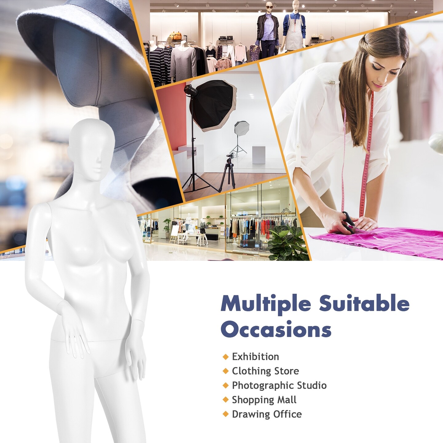 White Female Full-Body Mannequin with Detachable Limbs, Aluminum
