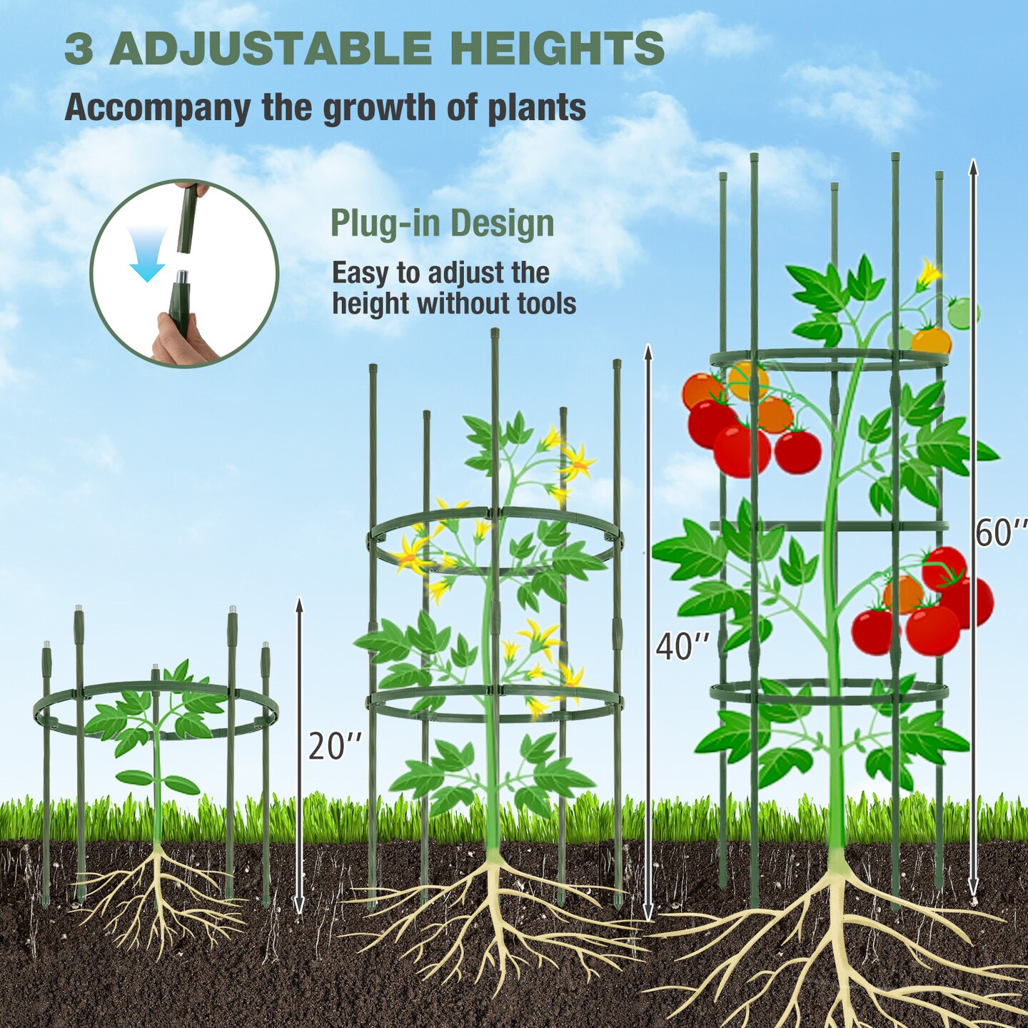 3 Pack Adjustable 60 Inch Plant Support Trellis for Climbing Plants