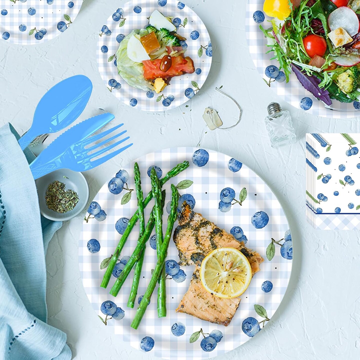 168PCS Blueberry Birthday Party Tableware Sets 24 Guests (Blueberry)