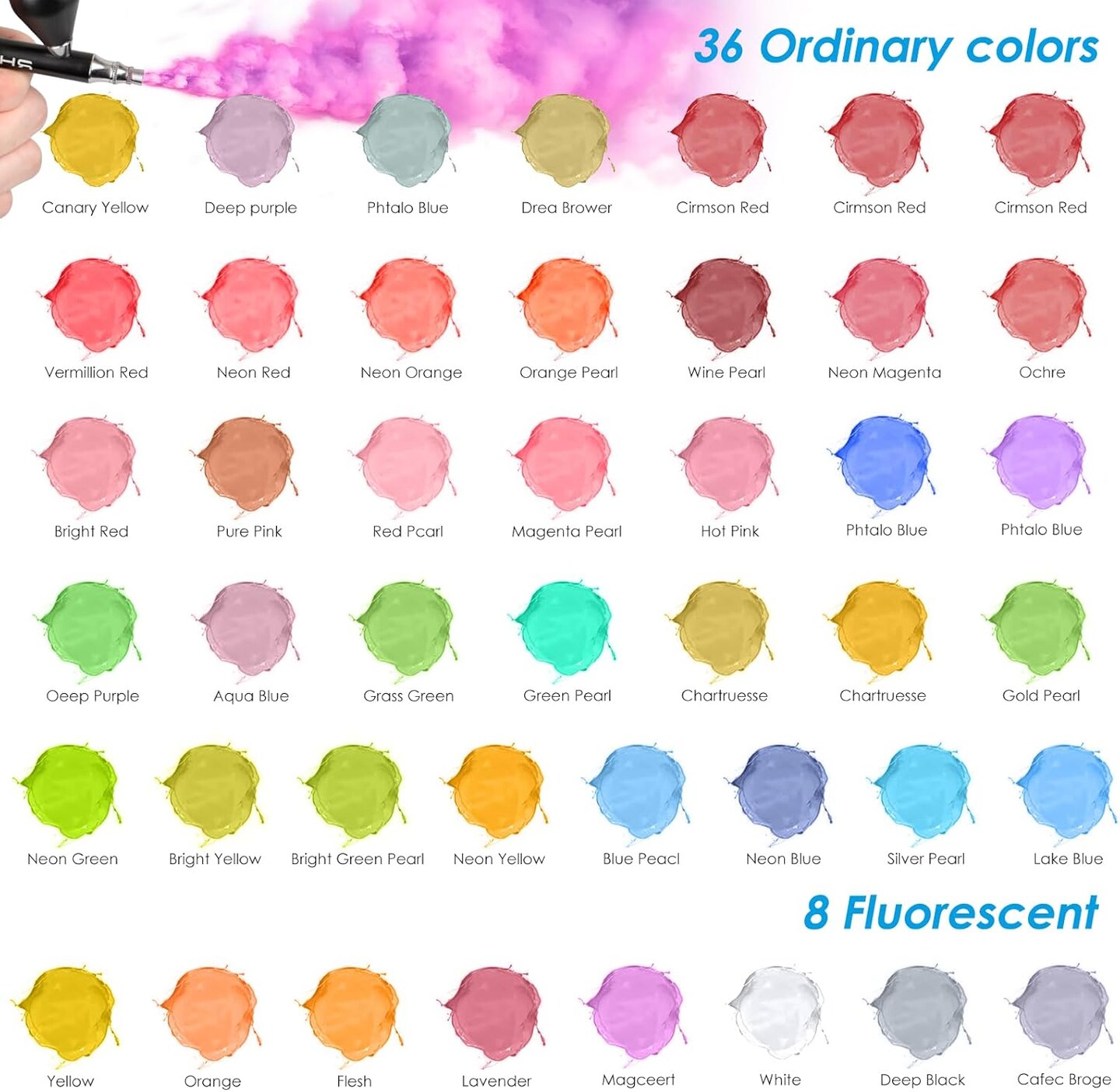 Airbrush Paint - 44 Colors with 4 Thinner Airbrush Paint Set