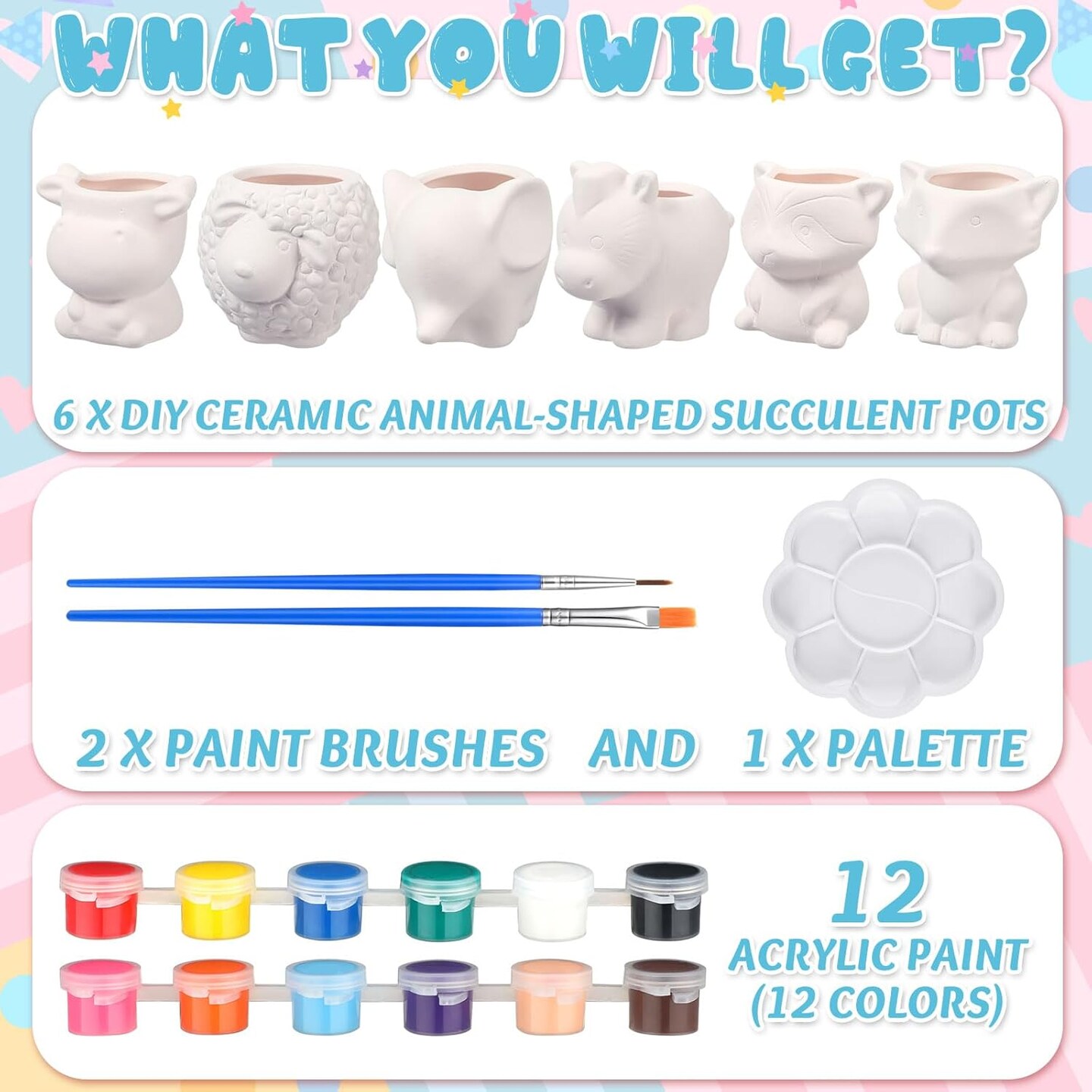 6 Sets Paint Your Own Animal Shaped Succulent Planter