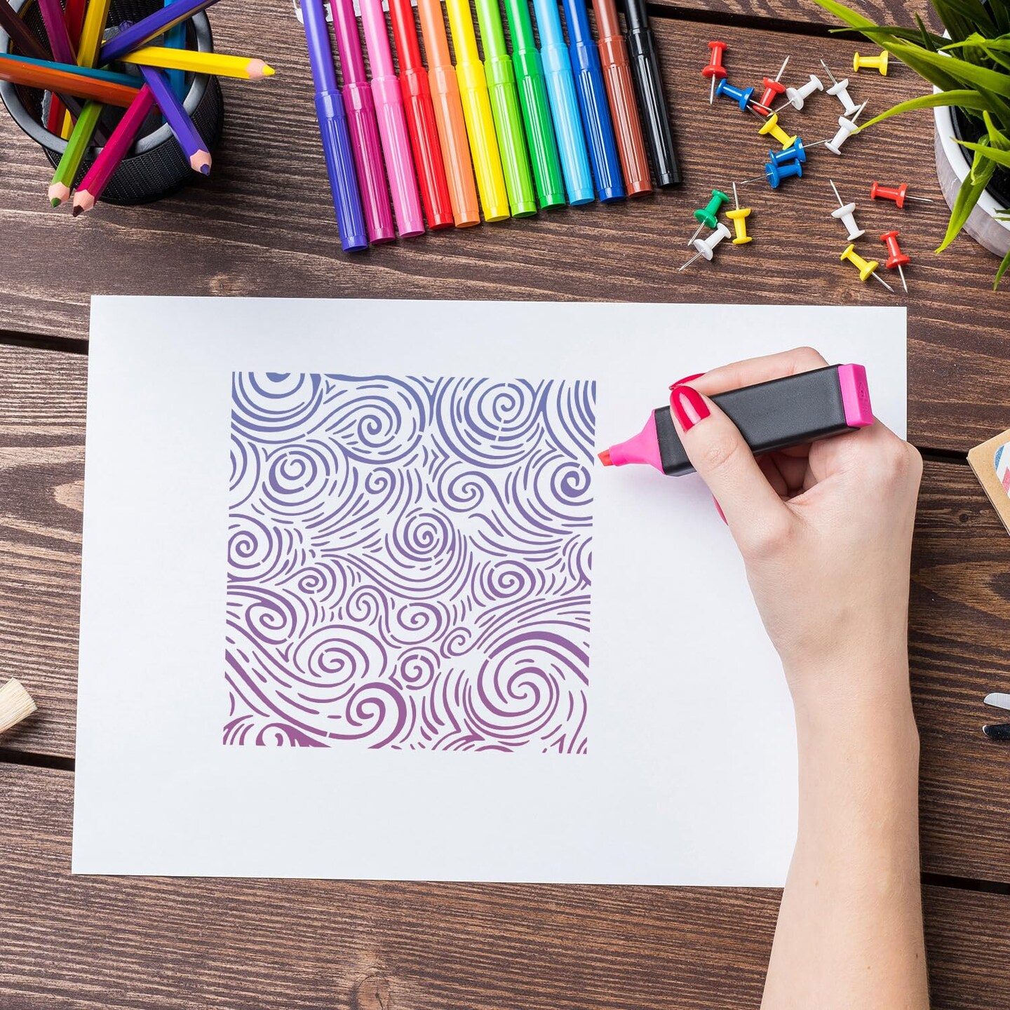 Stencils for Crafts Reusable Texture Stencils for Painting Floral/Leopard/Brick Stencil Mixed Medium Drawing Templates for Wood Furniture Wall Fabric Canvas Paper DIY Decor&#xFF08;16p/6+12in&#xFF09;