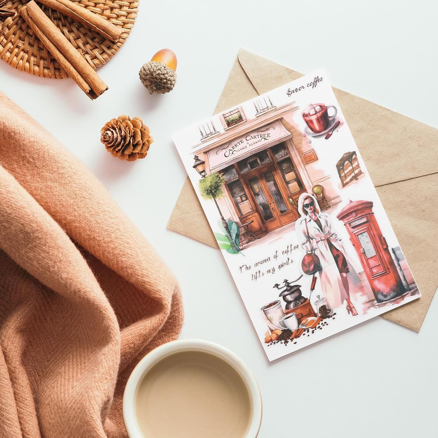 Coffee Aesthetic Stickers for Scrapbooking (Orange) 8.6 x 4.3 x 0.2 inches