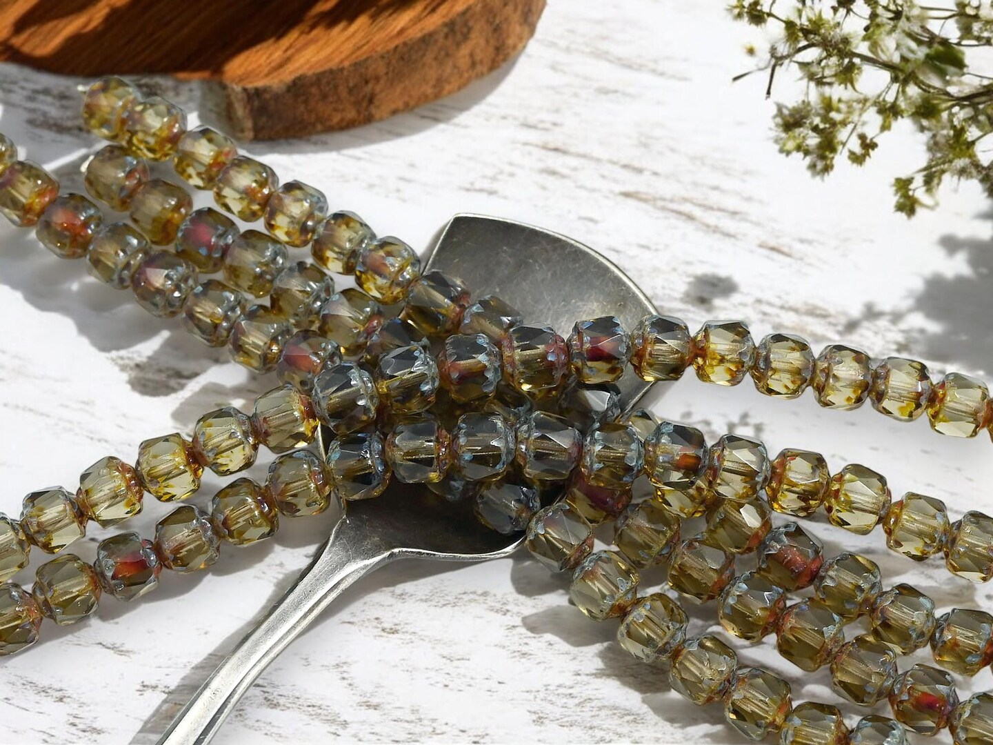 *20* 6mm Smokey Crystal Picasso Fire Polished Cathedral Beads