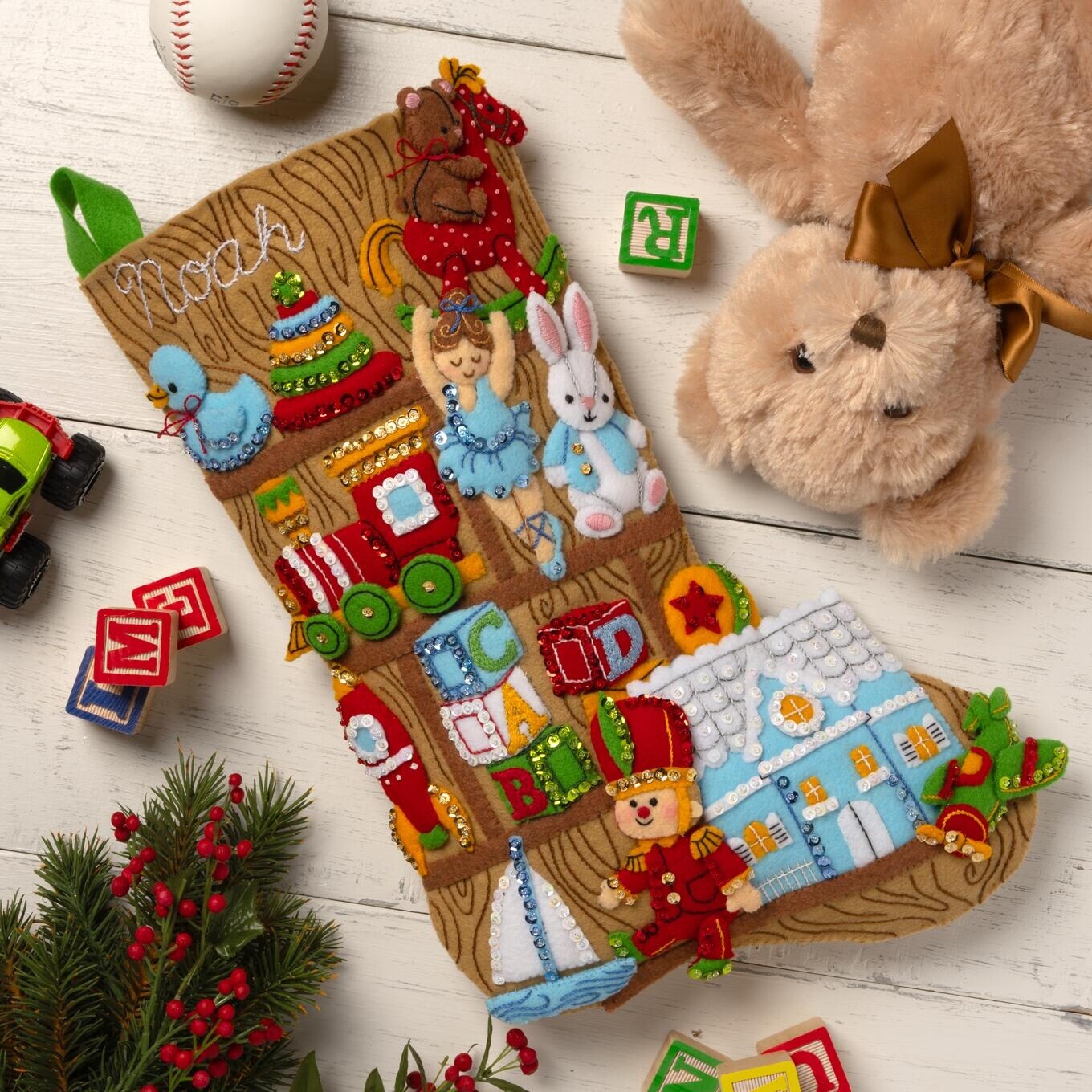 Bucilla Felt Stocking Applique Kit 18" Long-Toyland Treasures